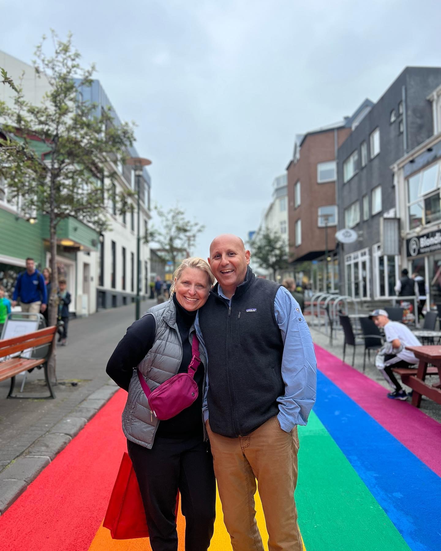 Couple posing on road