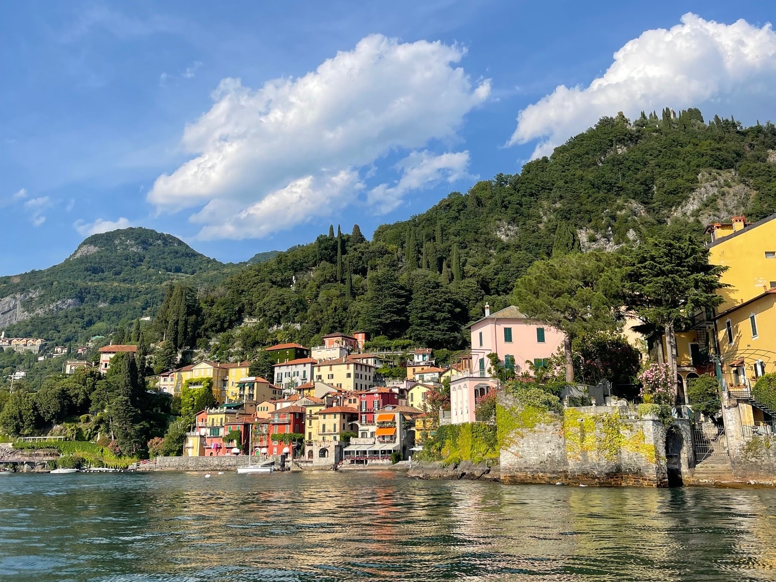 Lake with a group of colorful houses