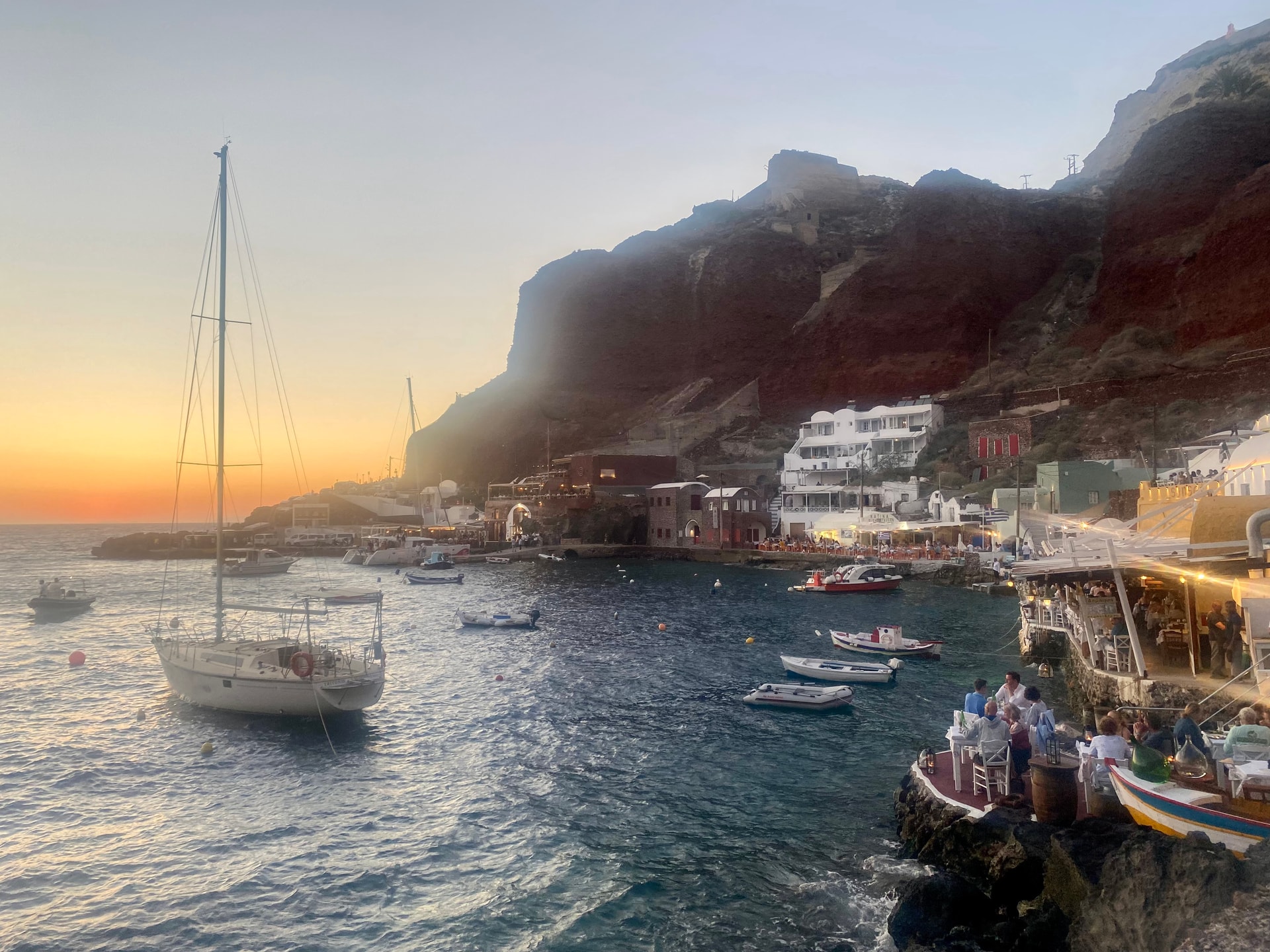 Boats anchored on the harbor