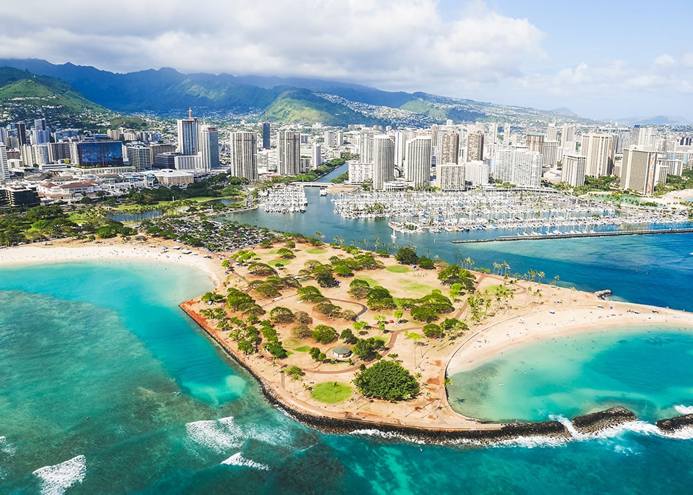 Bird's eye view of downtown Honolulu, Hawaii