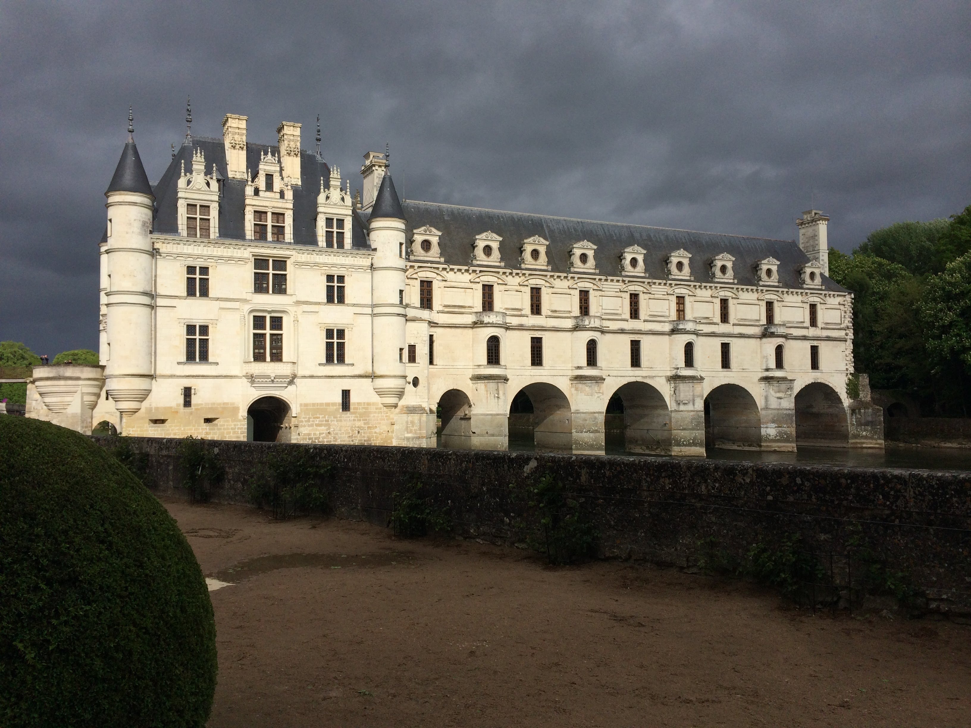 A castle and moat. 