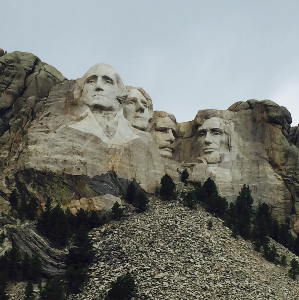 View of the heads of Mount Rushmore on a cloudy day