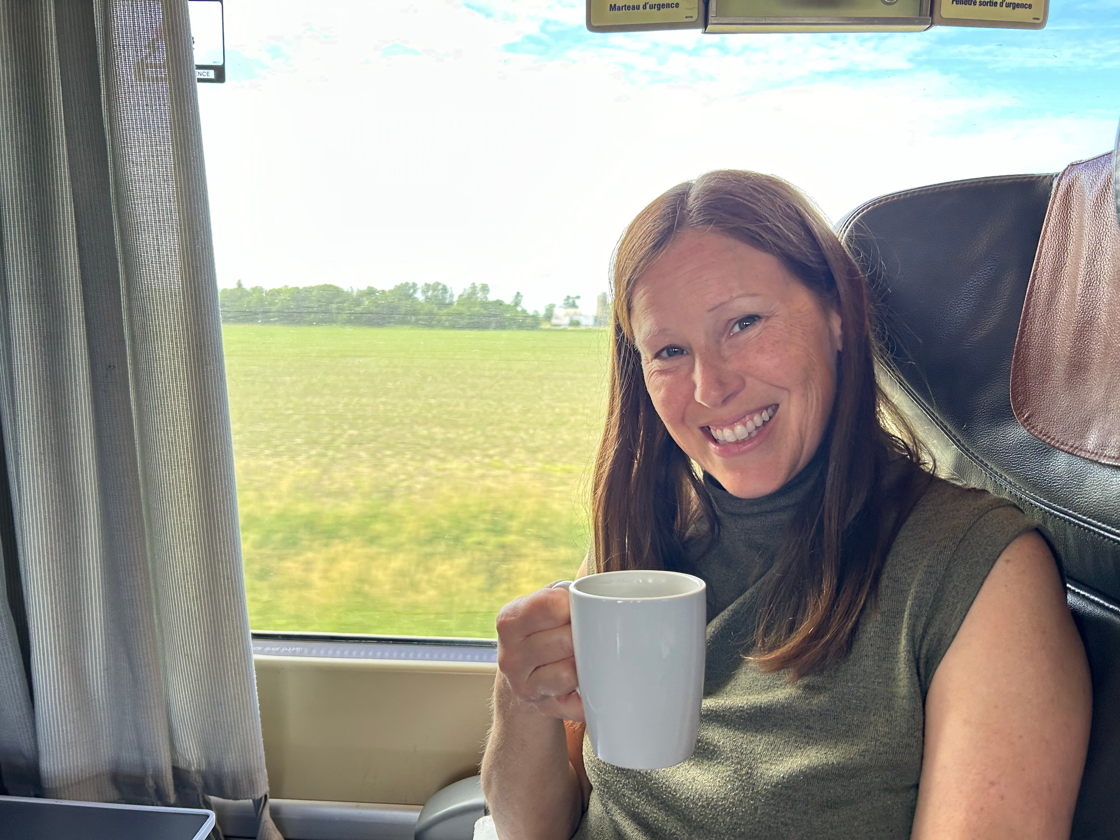 Advisor posing on the train.