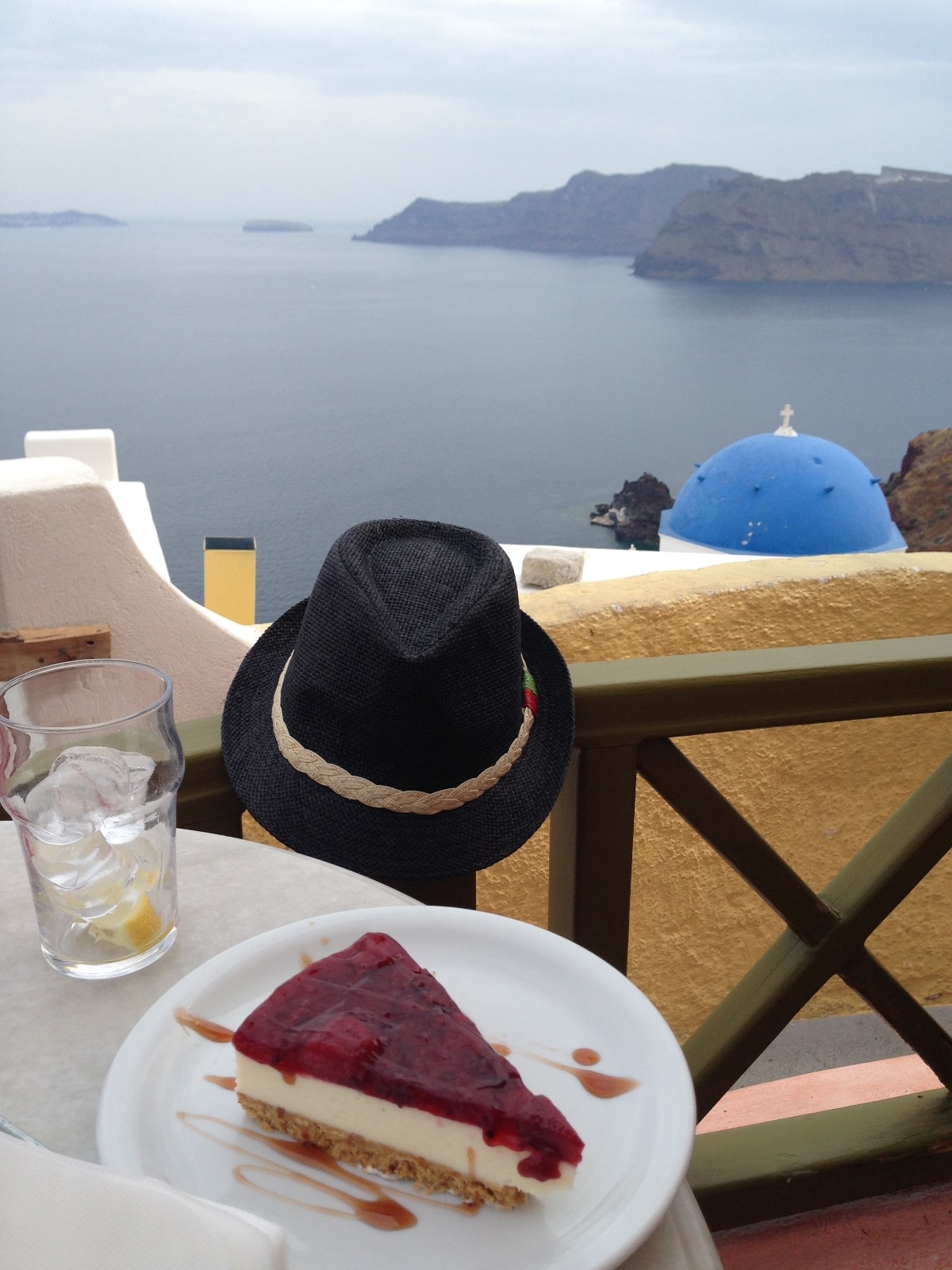 Cheesecake over Santorini.