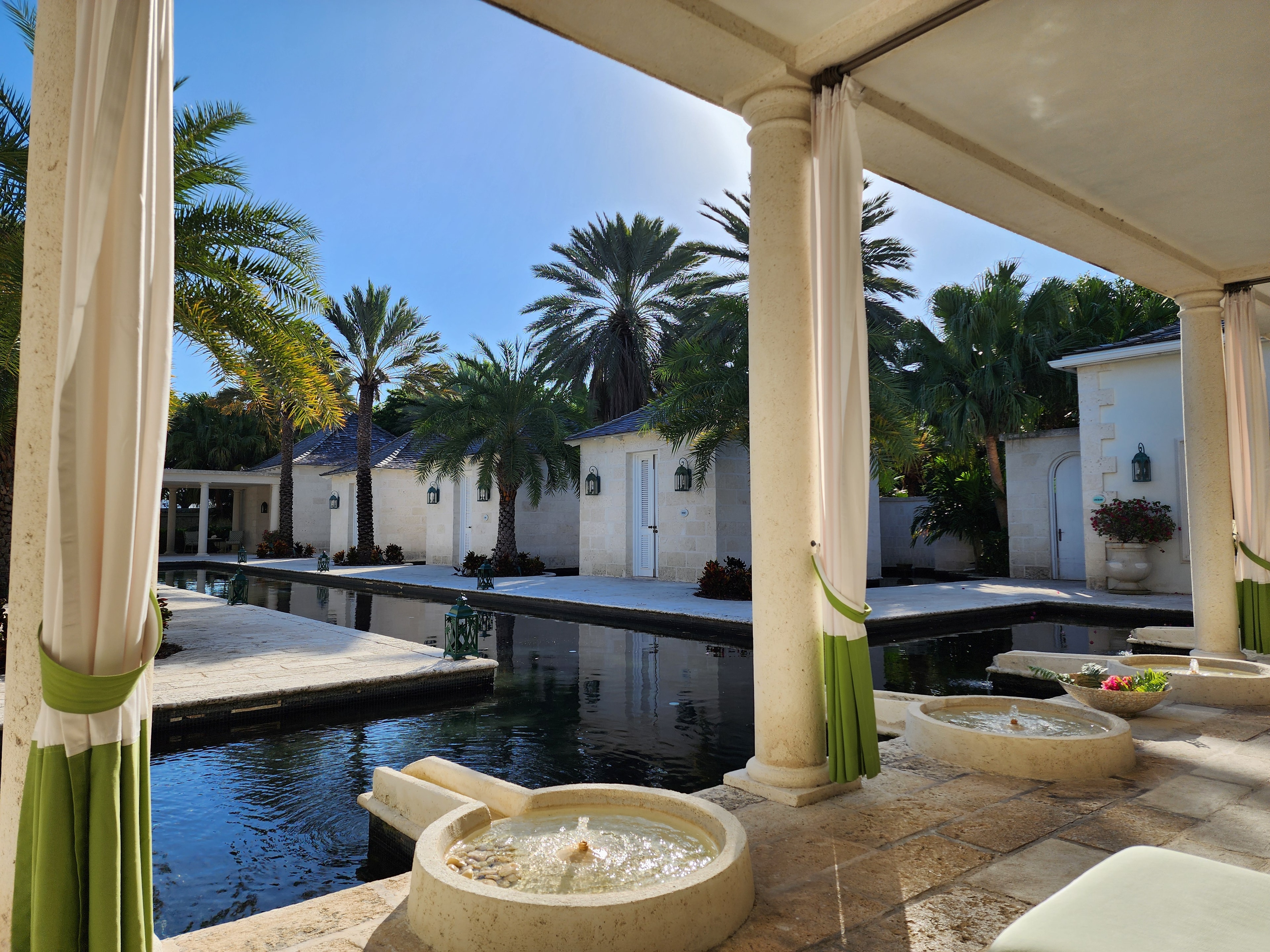 View of a beautiful resort spa in a tropical area on a sunny day