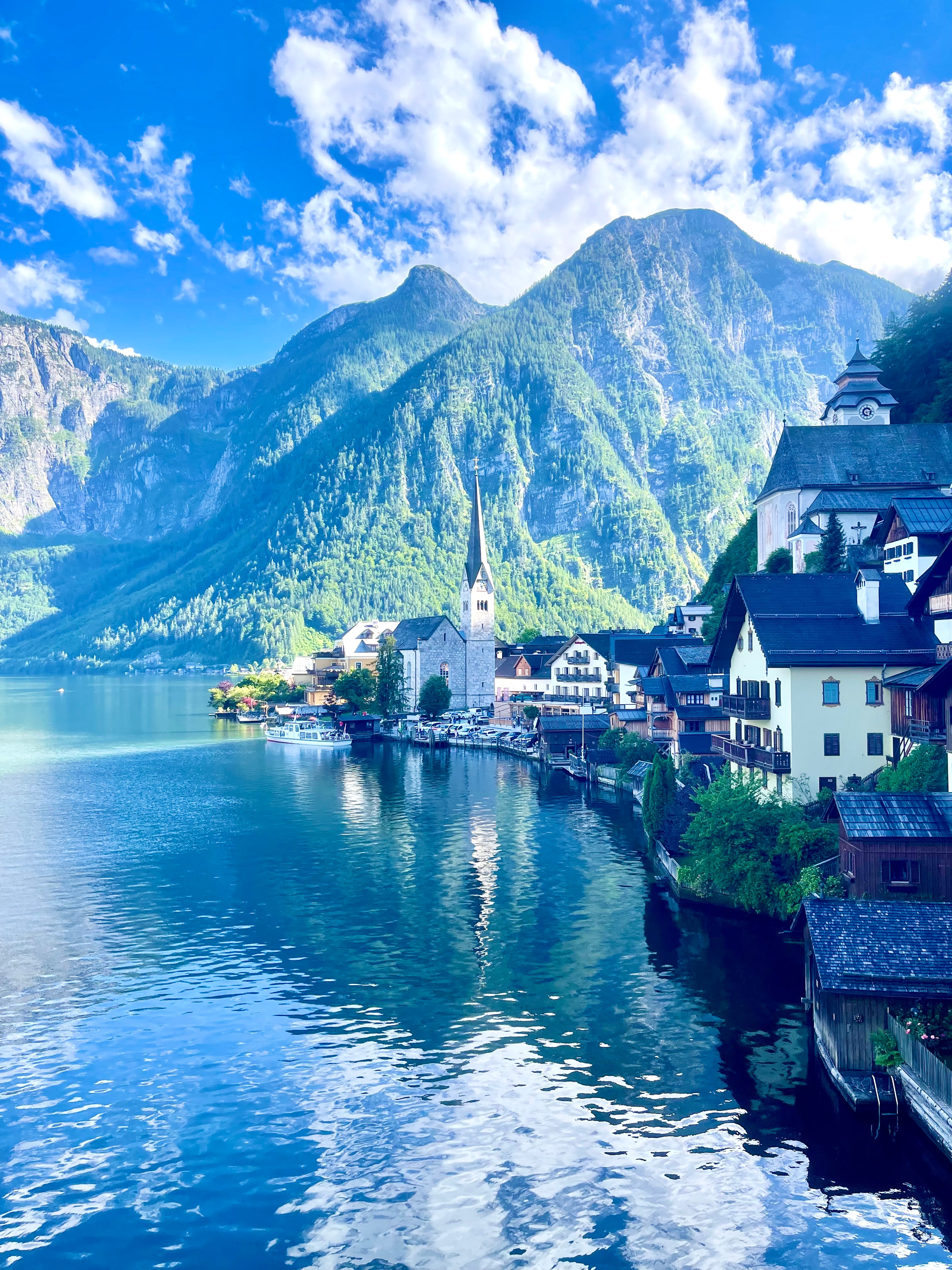 Beautiful view of a glacial lake surrounded by mountains on a sunny day