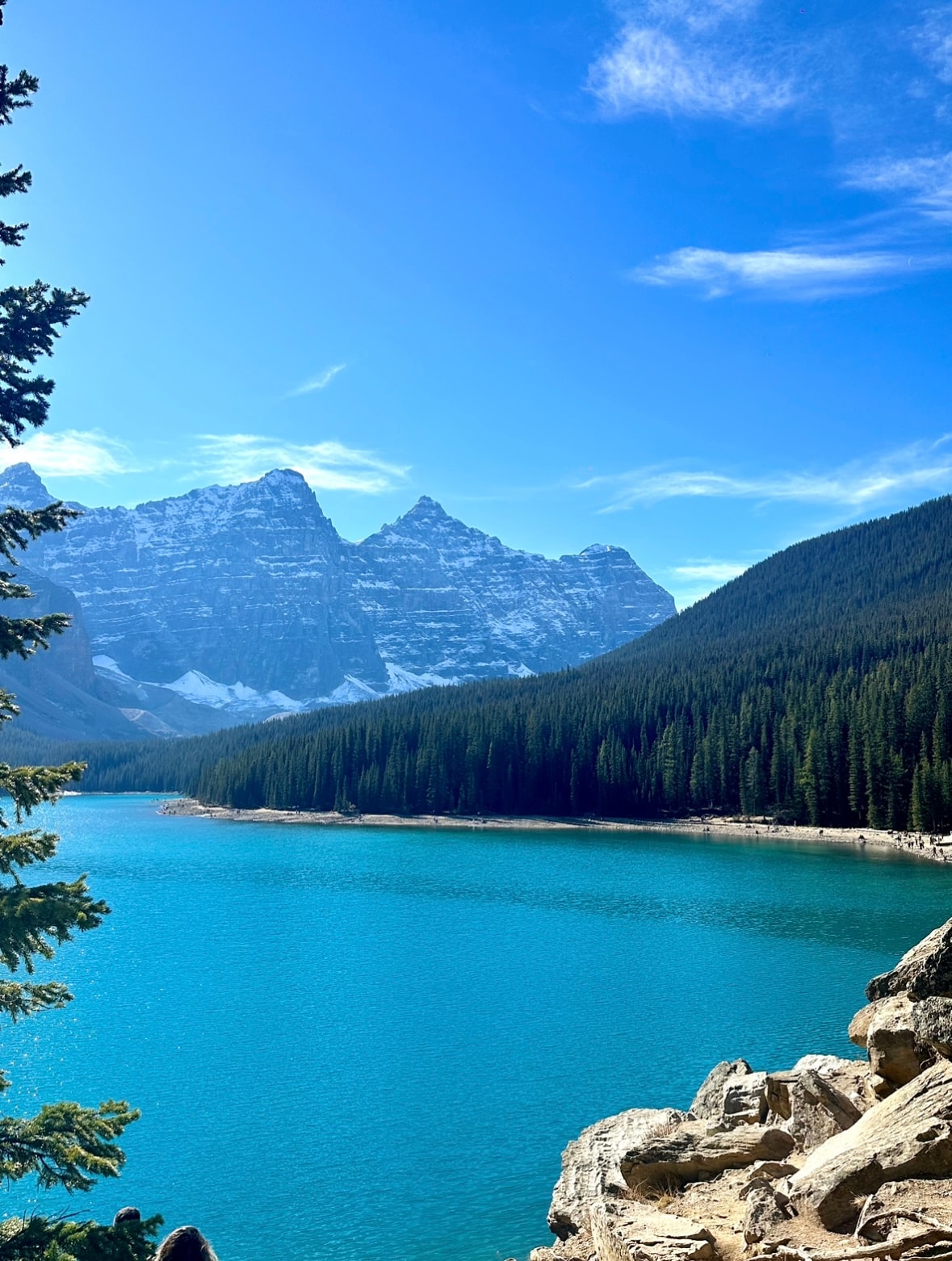 Mountains over lake.