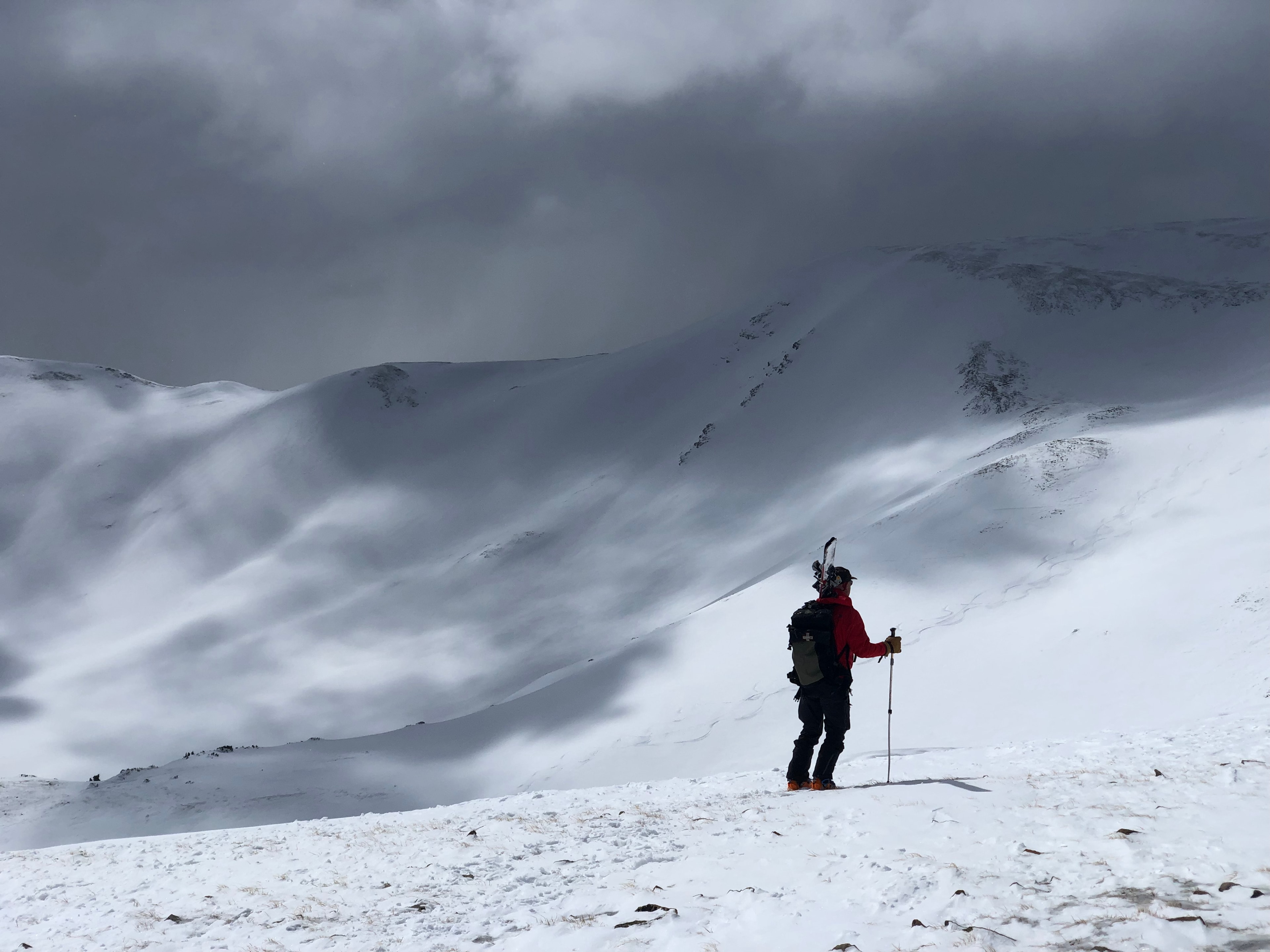 Skiing on a snowy mountain.