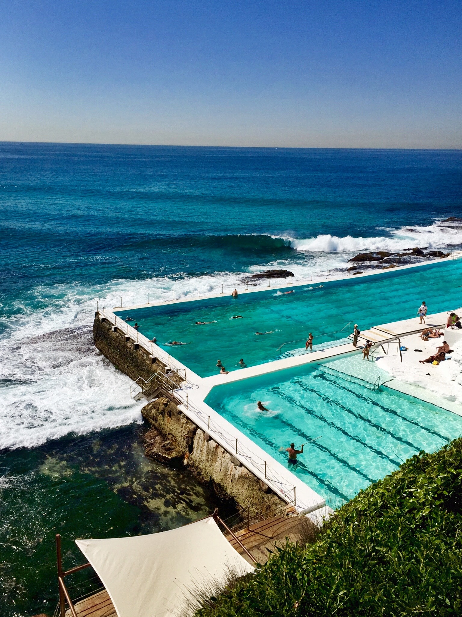 View of the famous infinity pool at Bondi Beach overlooking the sea on a sunny day