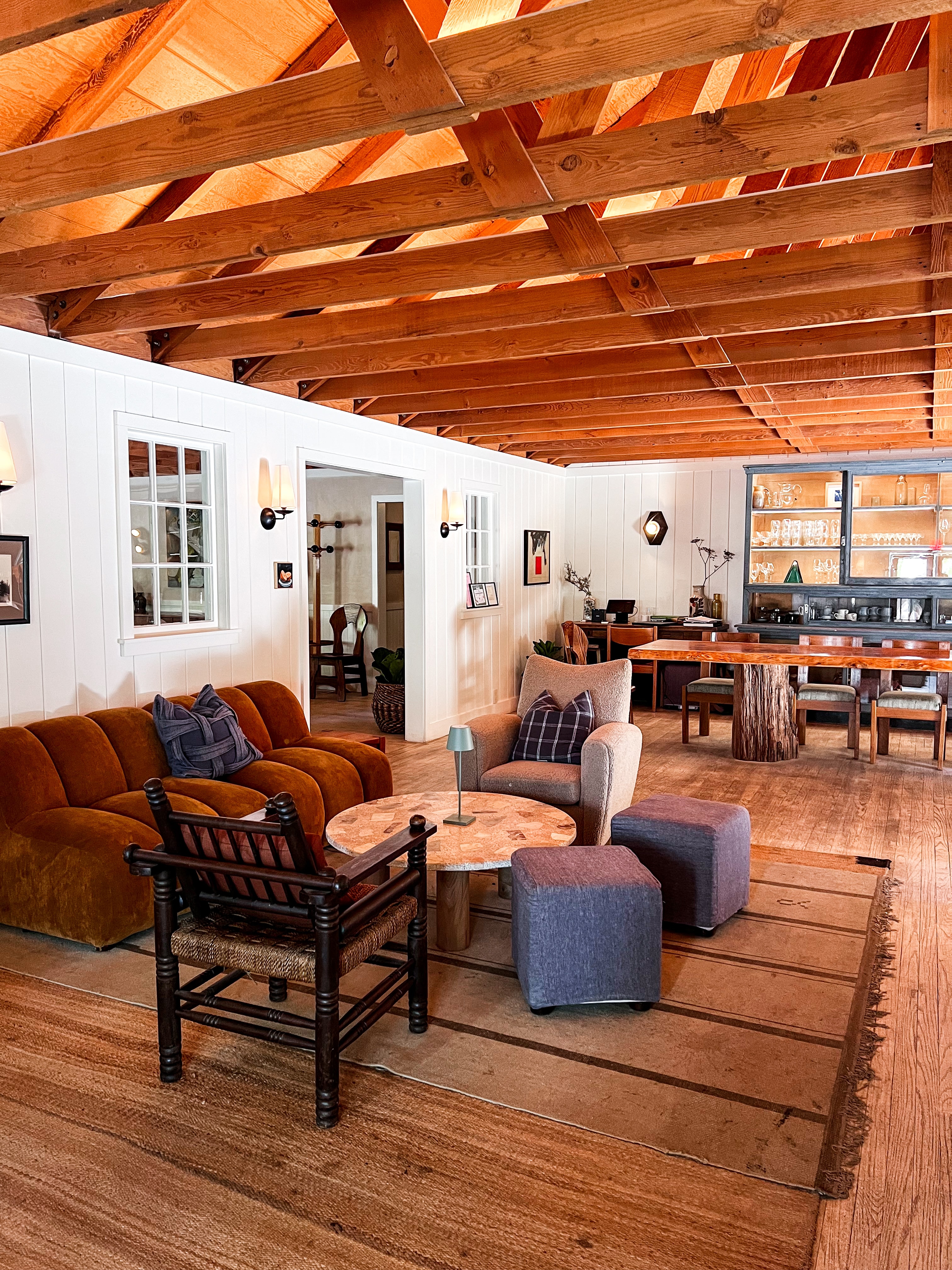 View of a rustic and cozy interior lobby area 