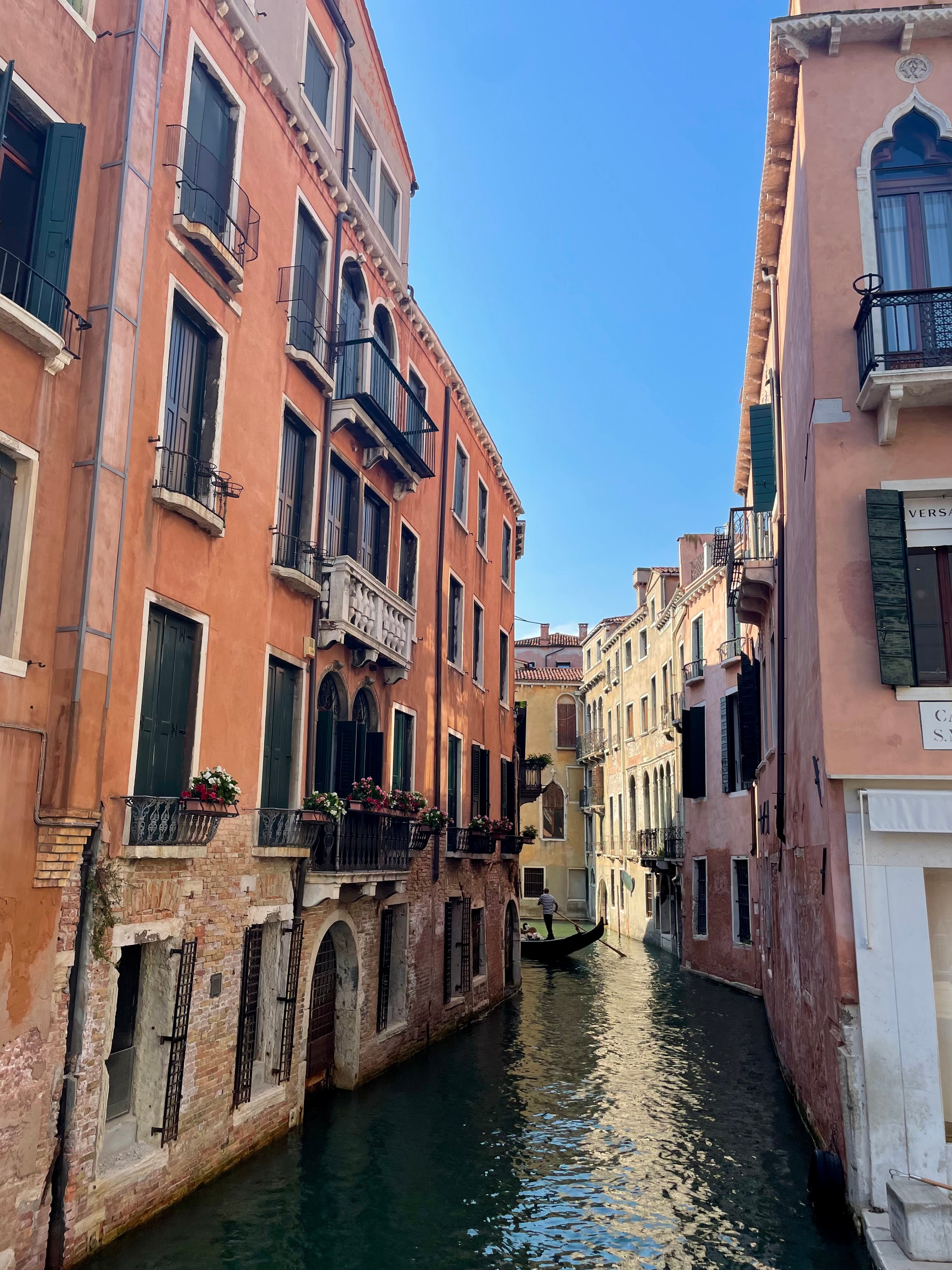 View of a canal in Venice, Italy on a sunny day