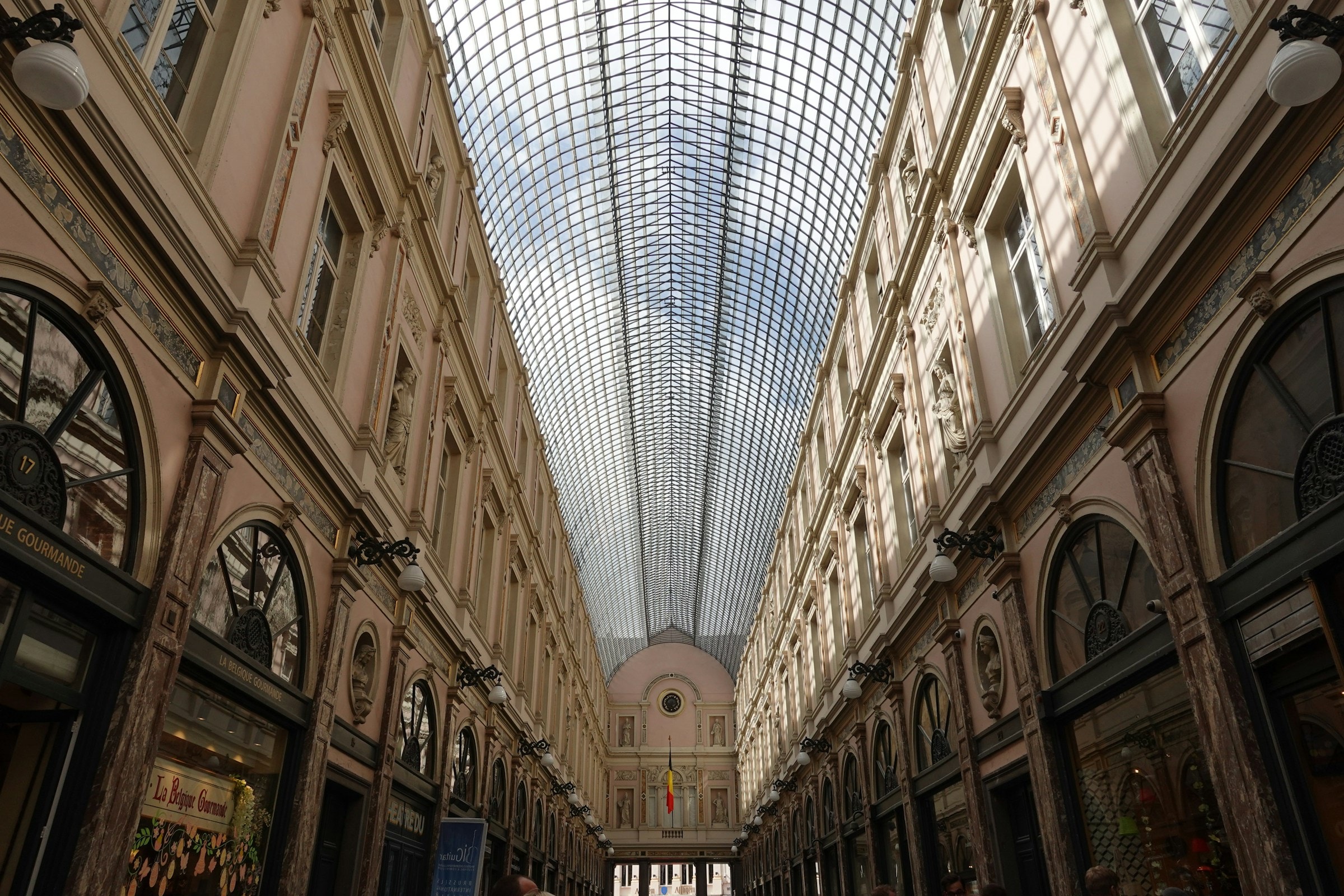 Clear glass building top of Les Galeries Royales Saint-Hubert.