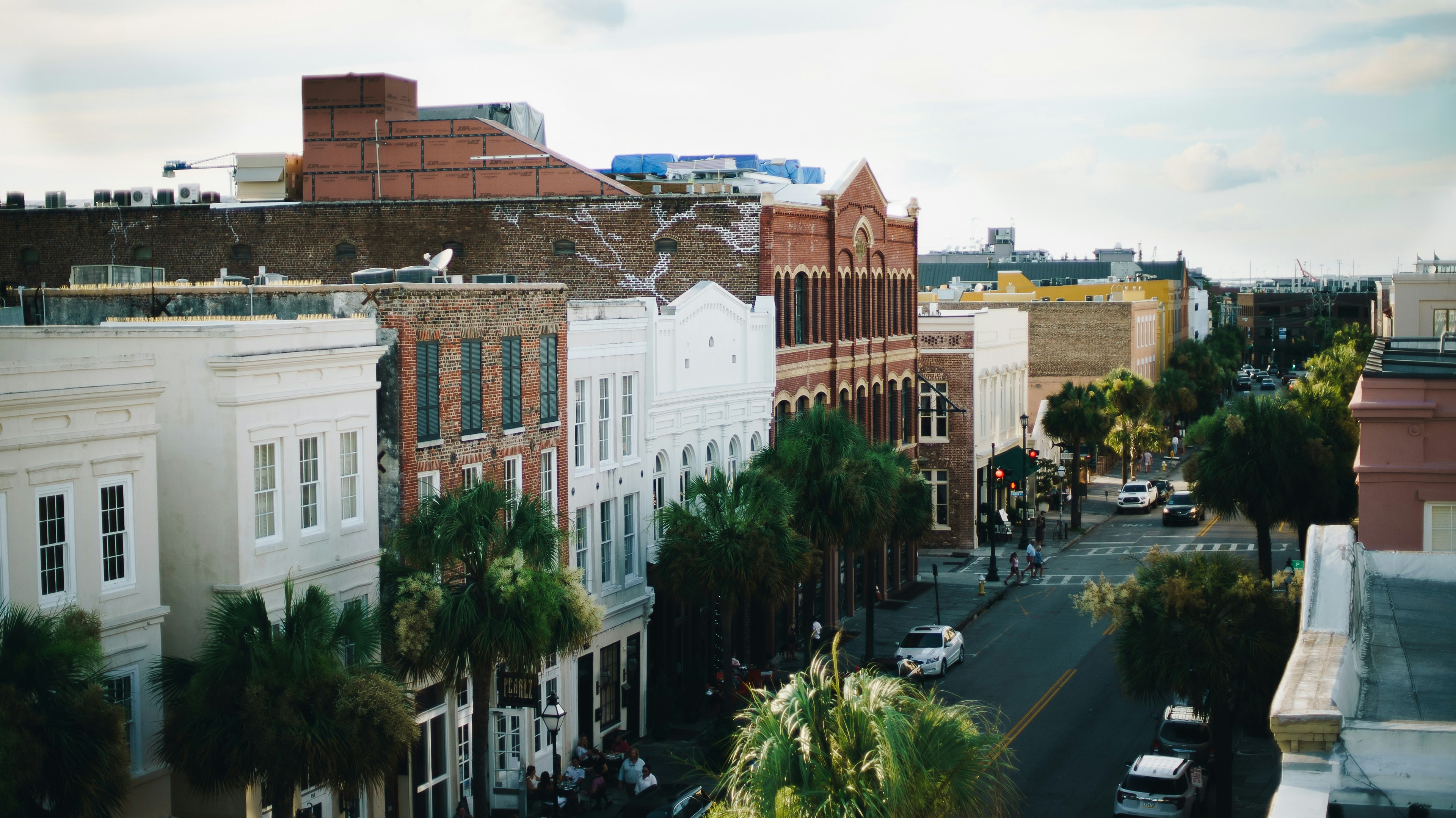 Aerial view of a city street