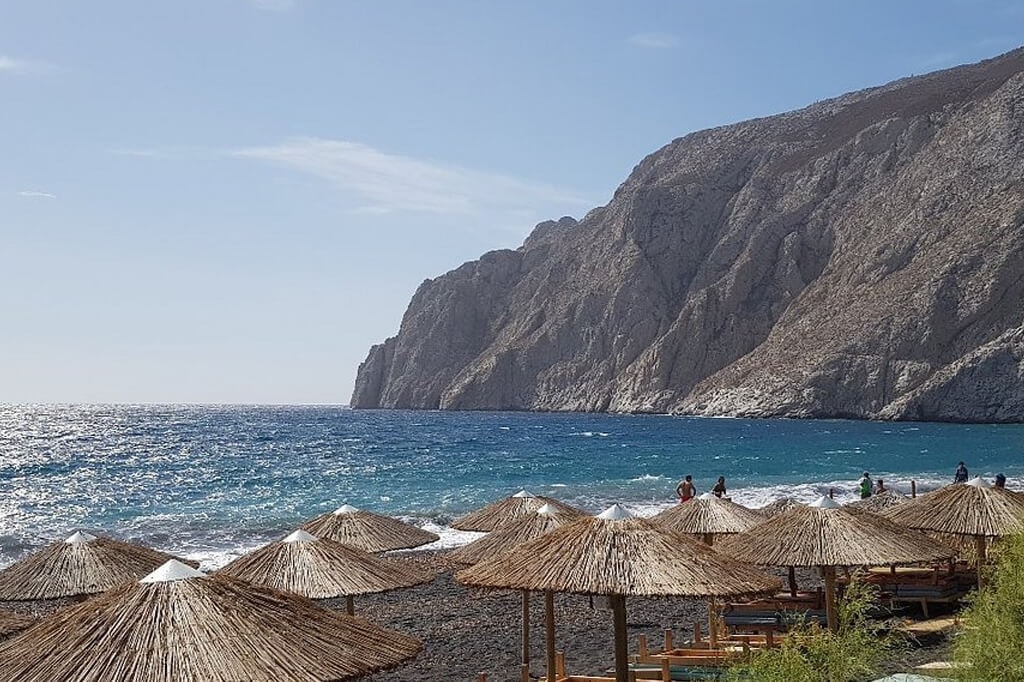 Kamari beach in Santorini