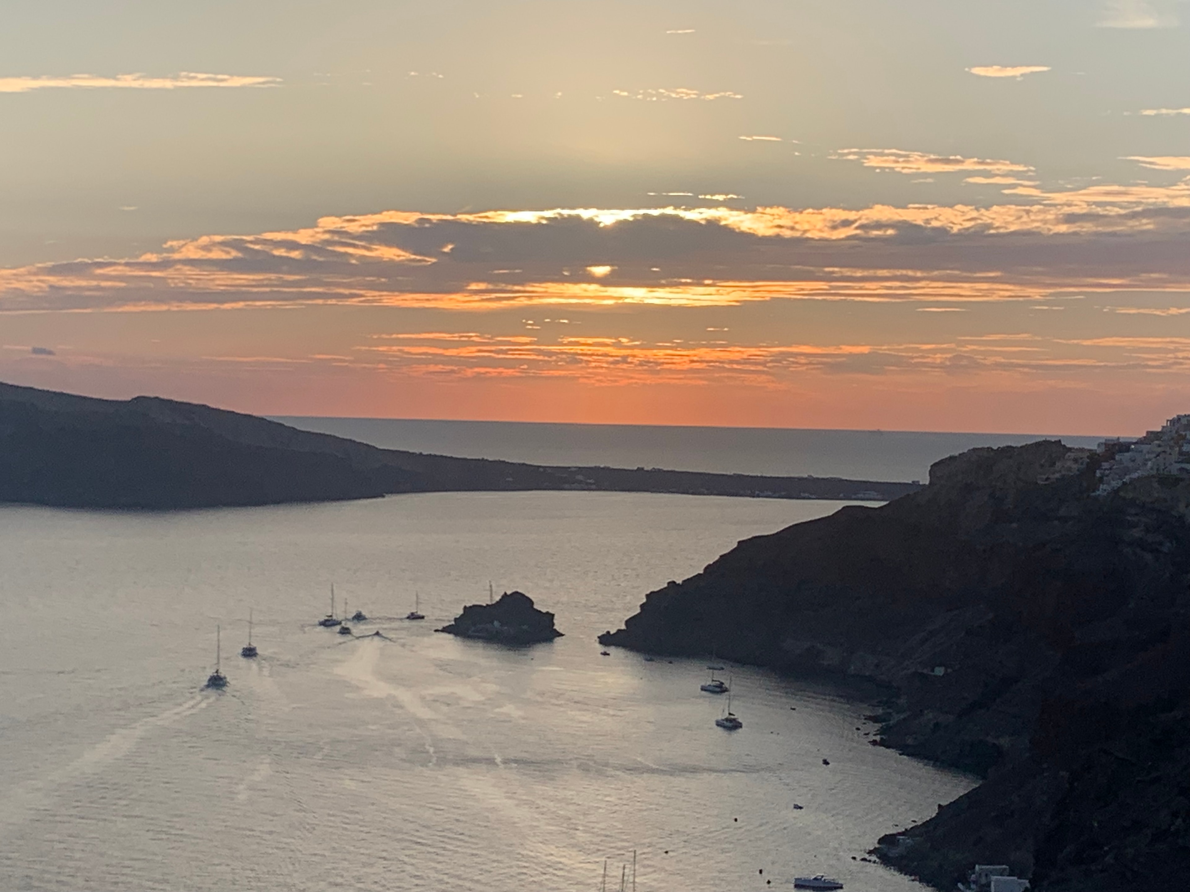 Beachside sunset view in Santorini