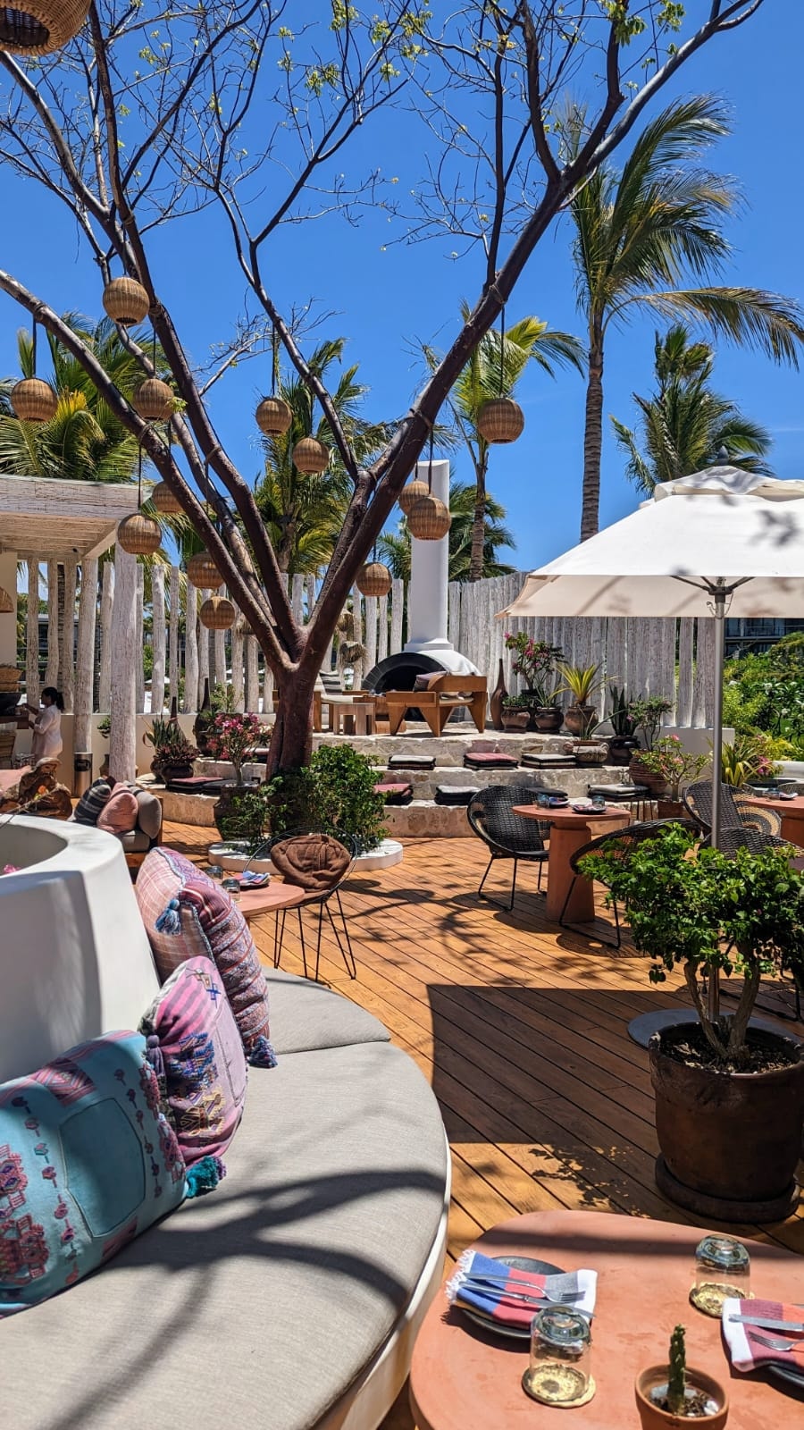 An outdoor restaurant dining area