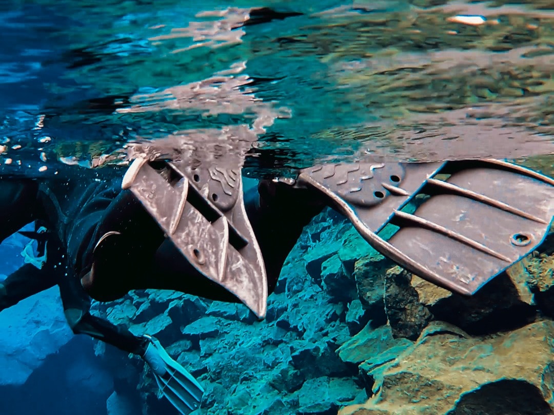 Two rubber flippers under water