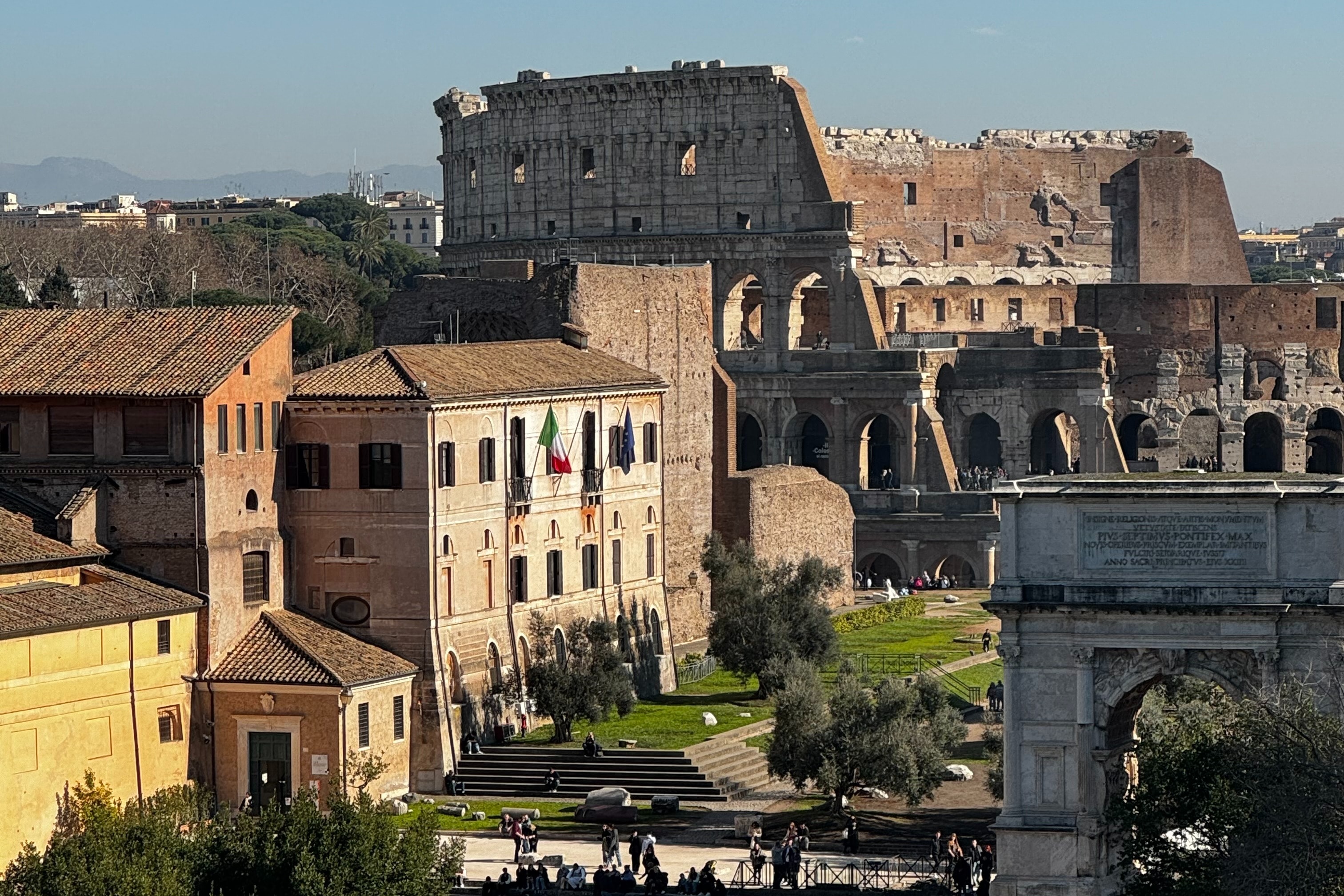 The Colosseum is an elliptical amphitheatre known for its historical significance and architectural grandeur.