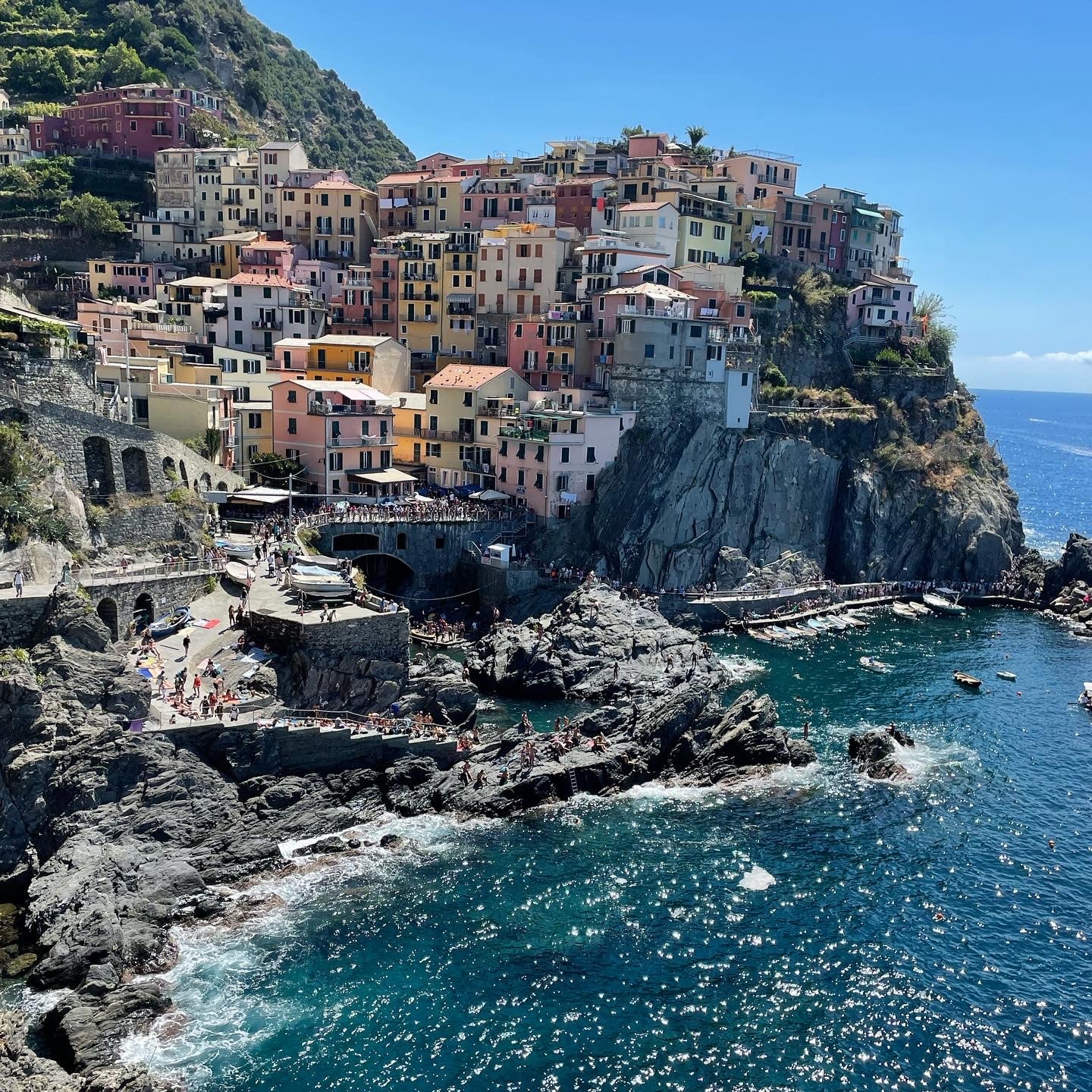 Beautiful view of Cinque Terre accross the coastline