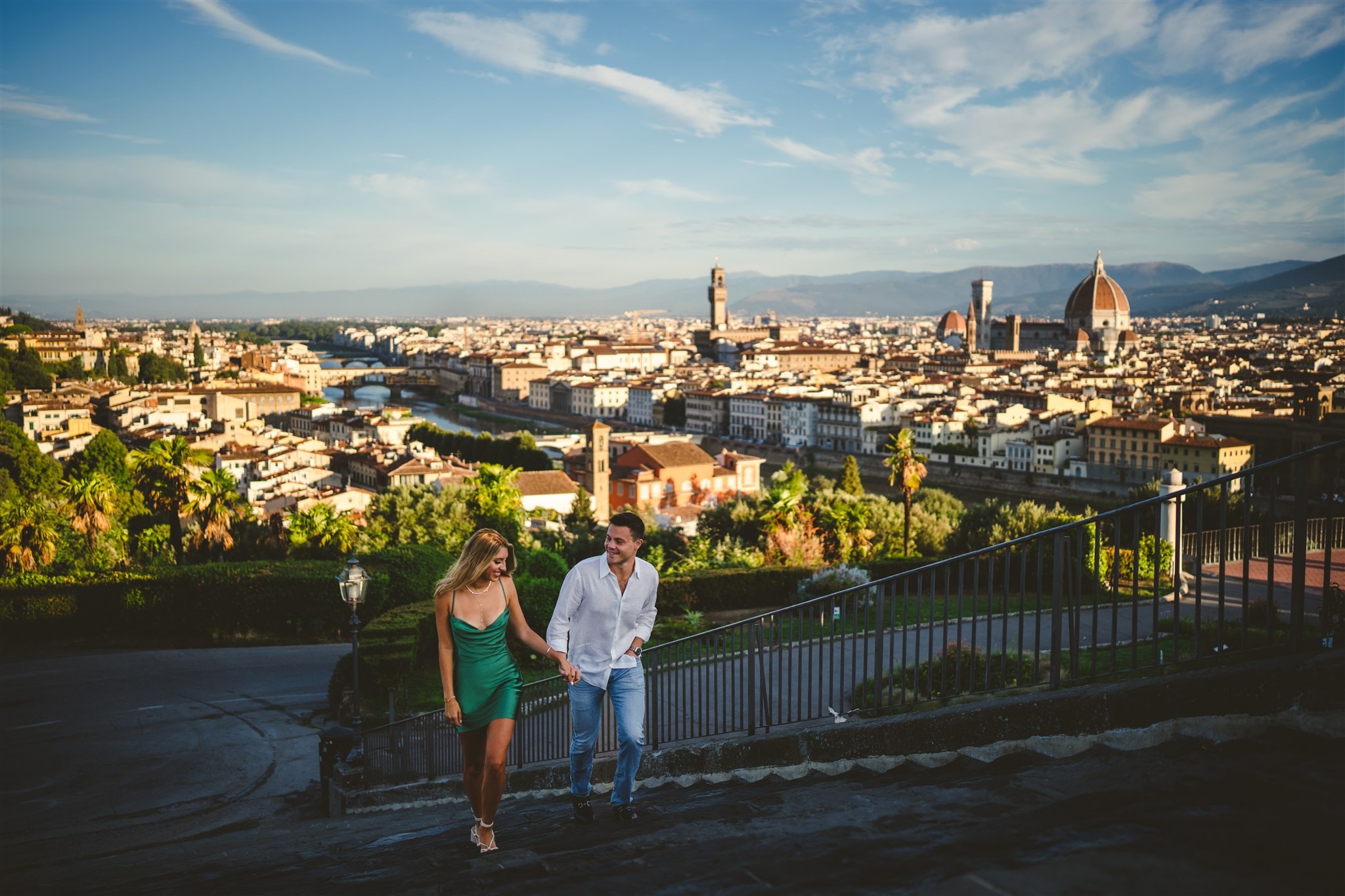 Picture of Nicole in green dress at Piazzale Michelangelo