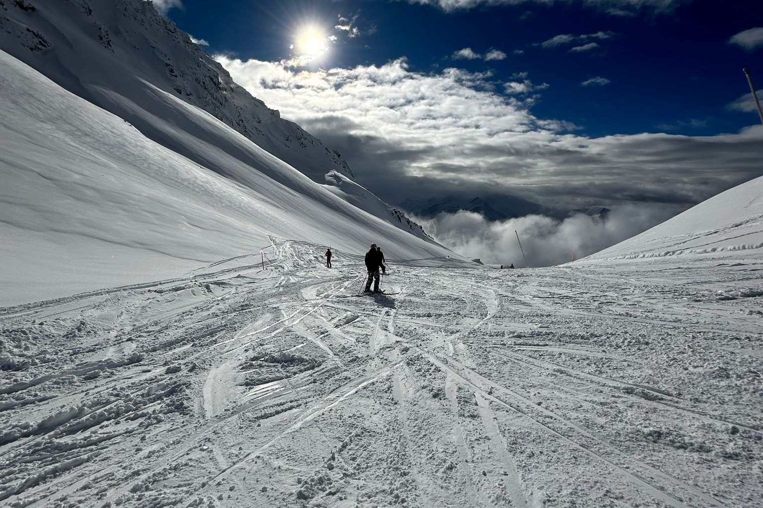 Skiing down a snow-covered mountain