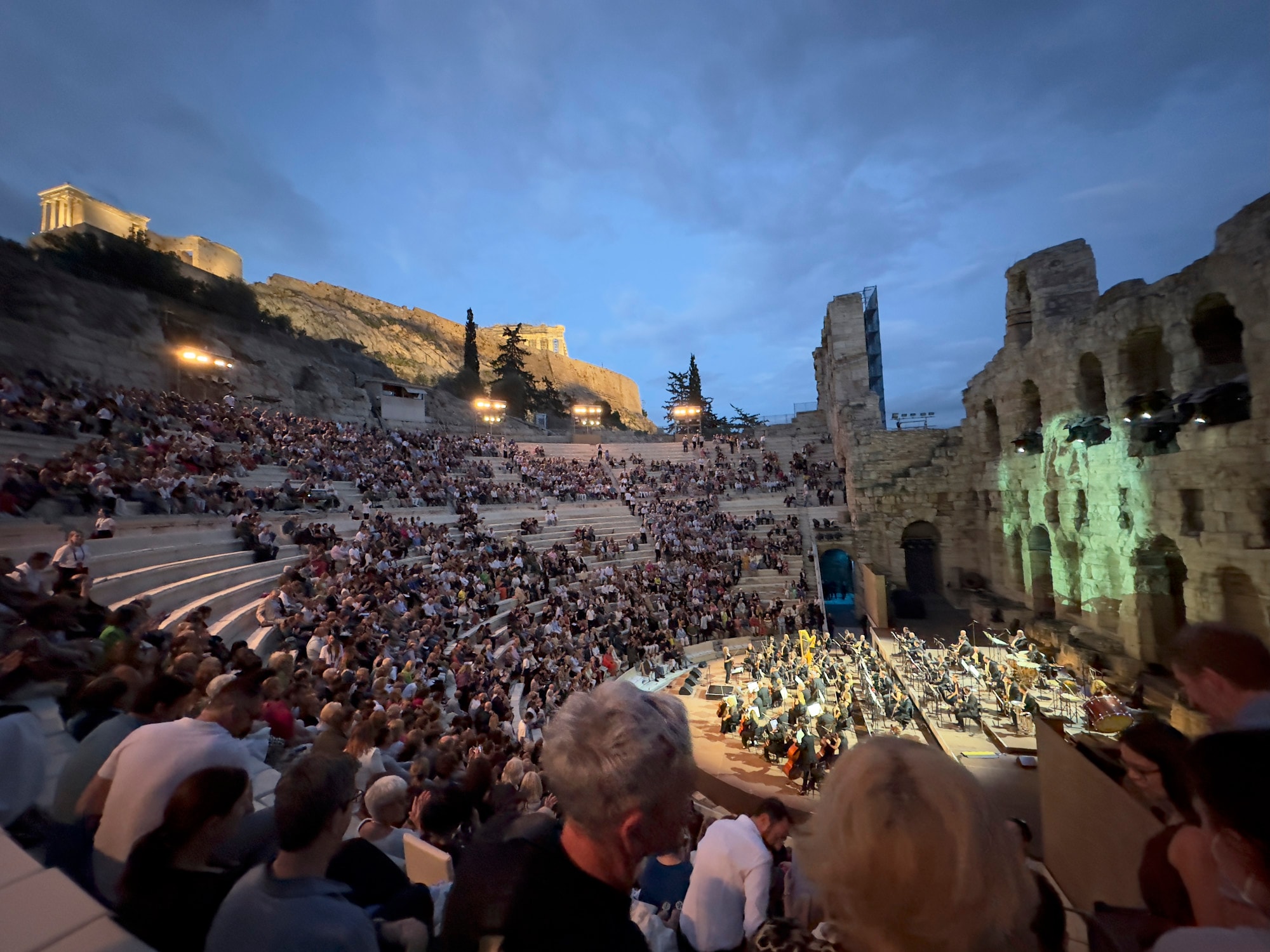 Open air stadium with a music concert.