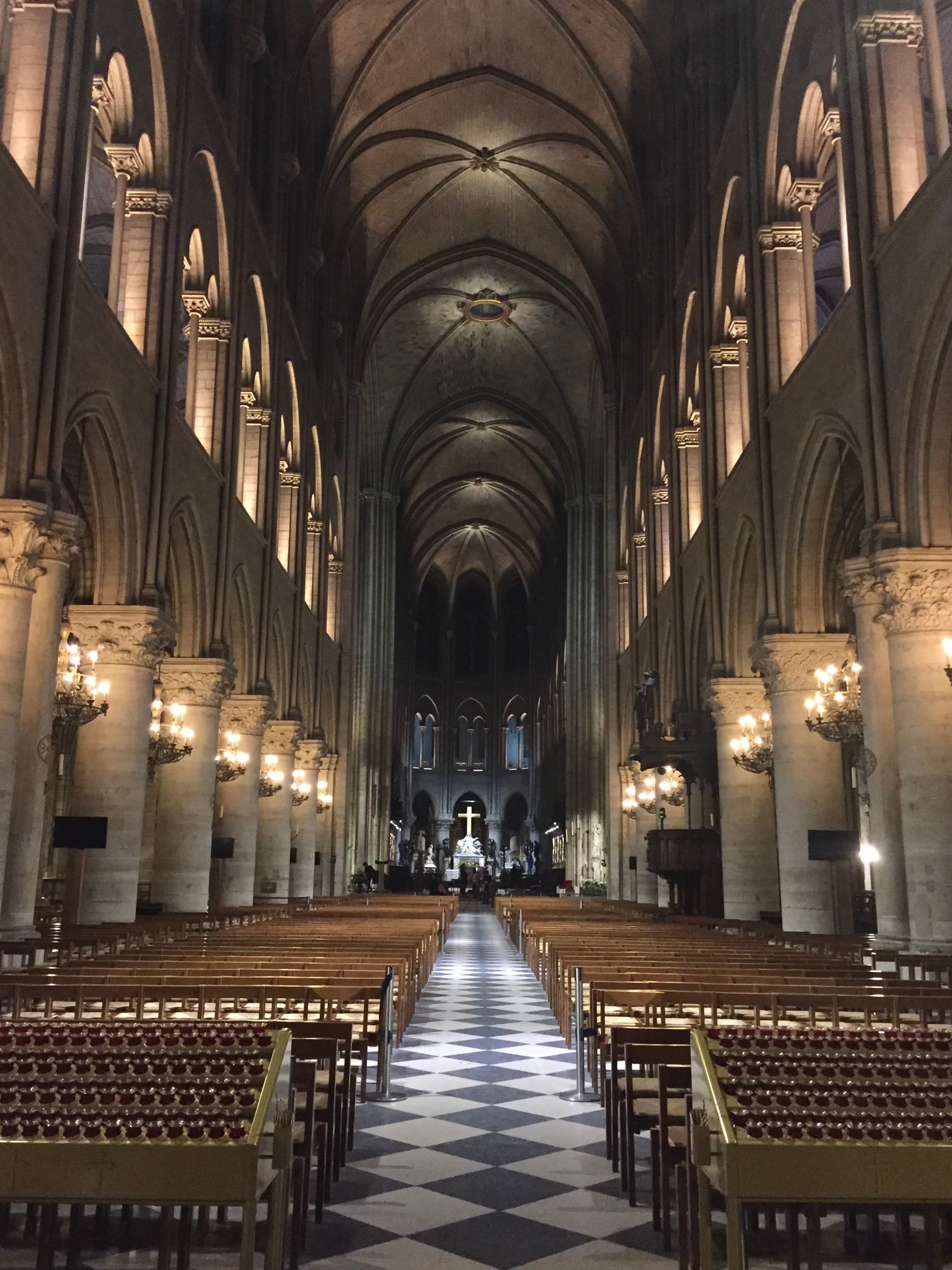 The interior of Nore Dame in Paris, France