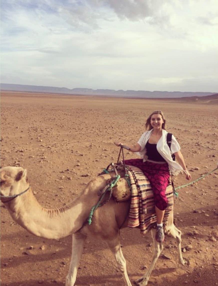 sarah riding a camel
