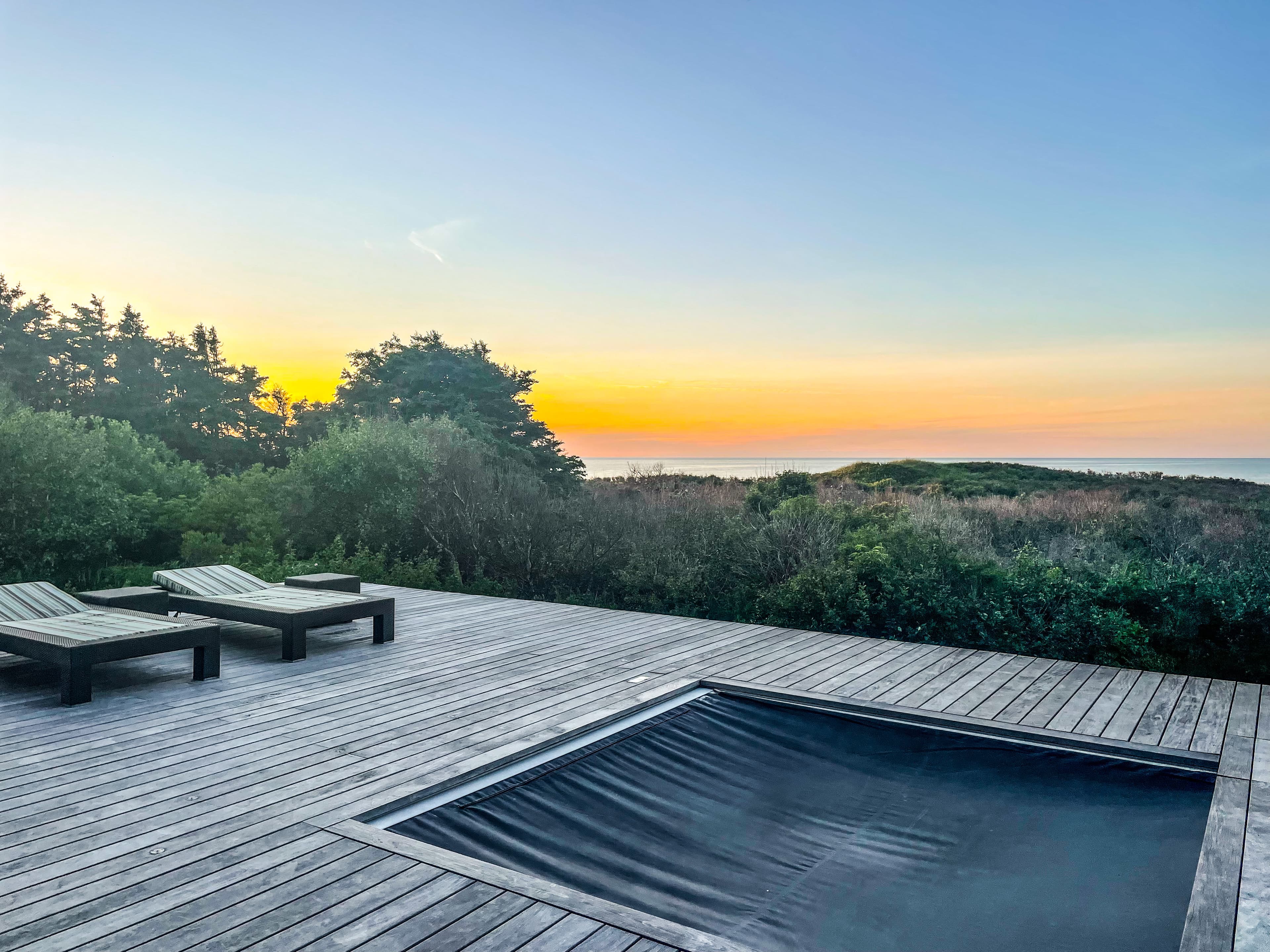 Lounge chairs placed on the deck