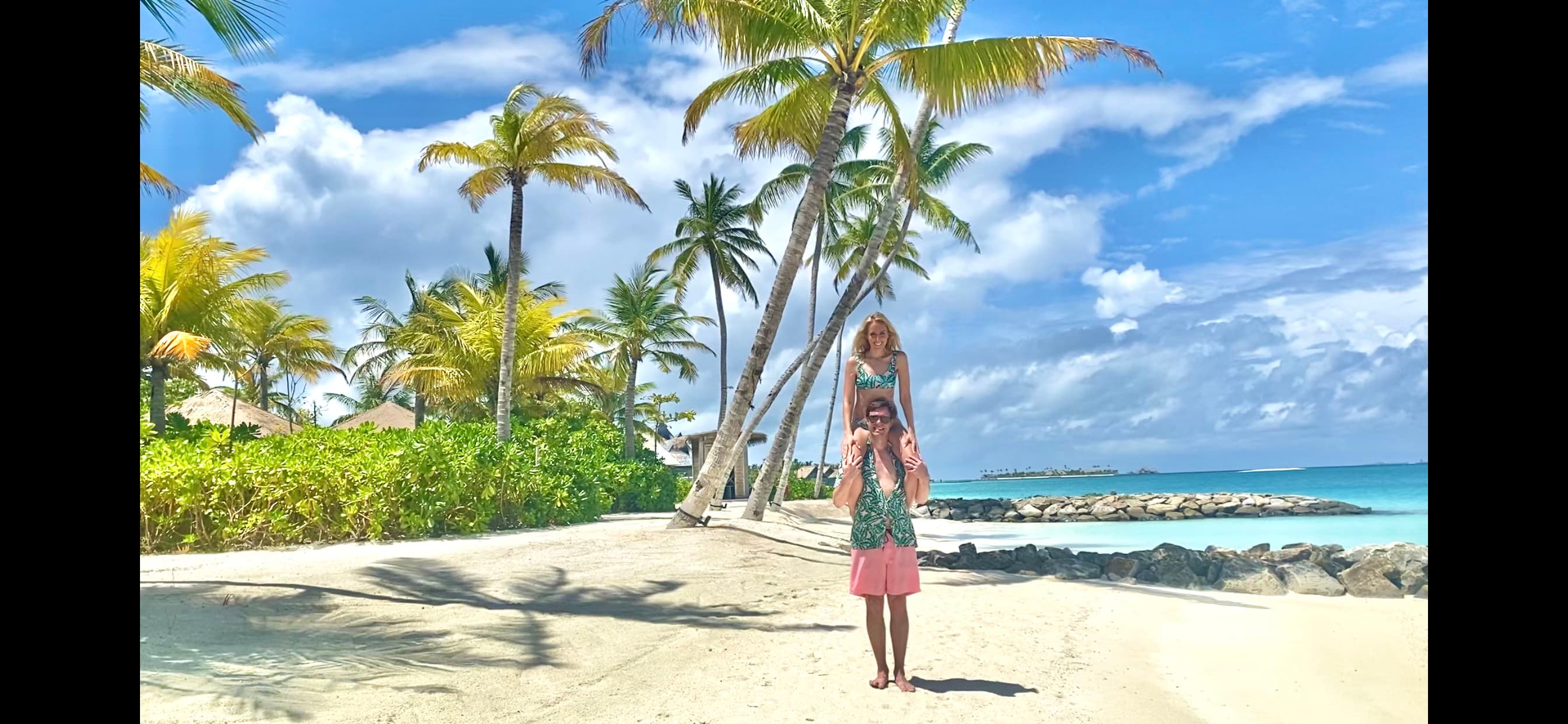 Couple posing on seaside