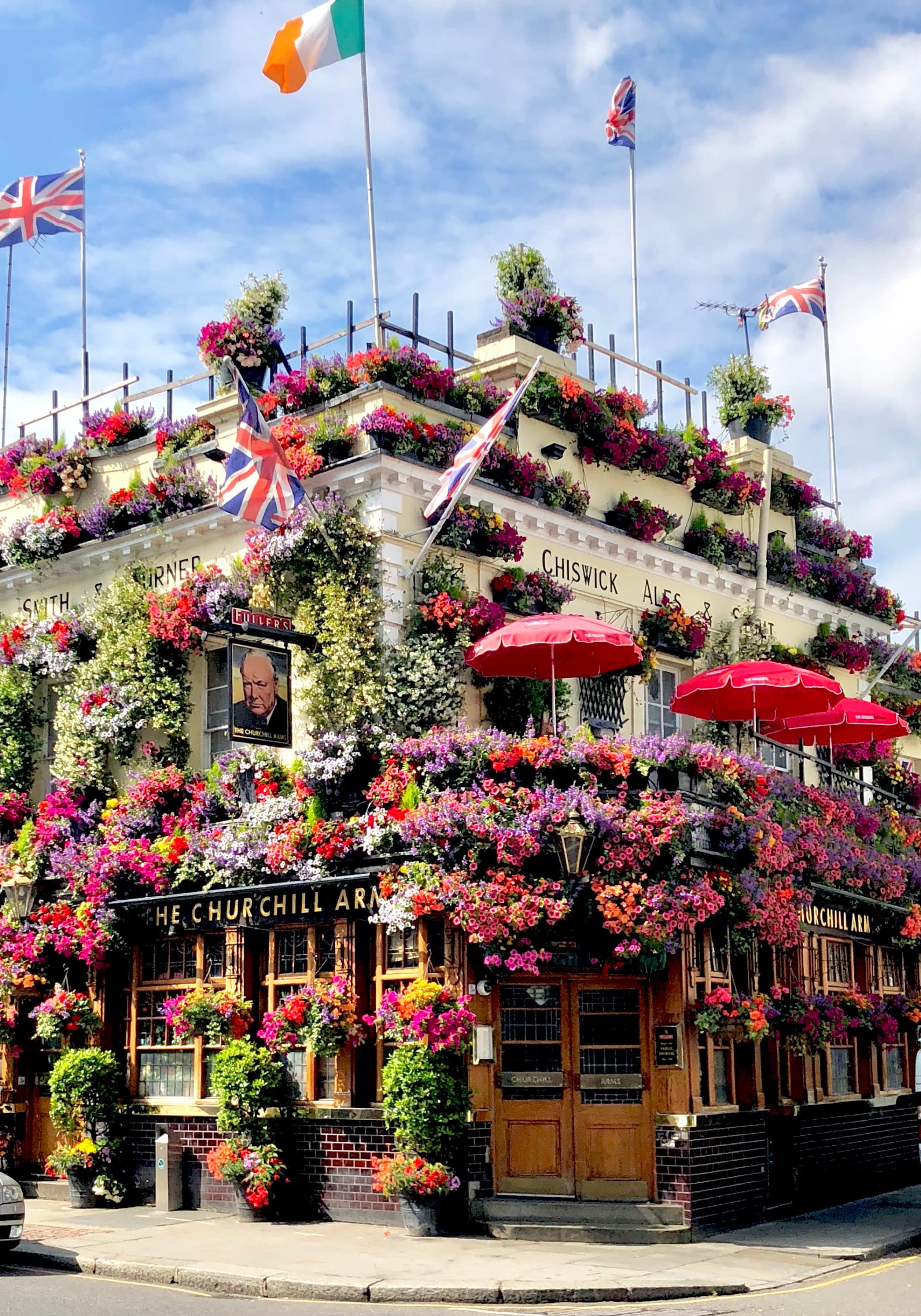 pub covered in flowers