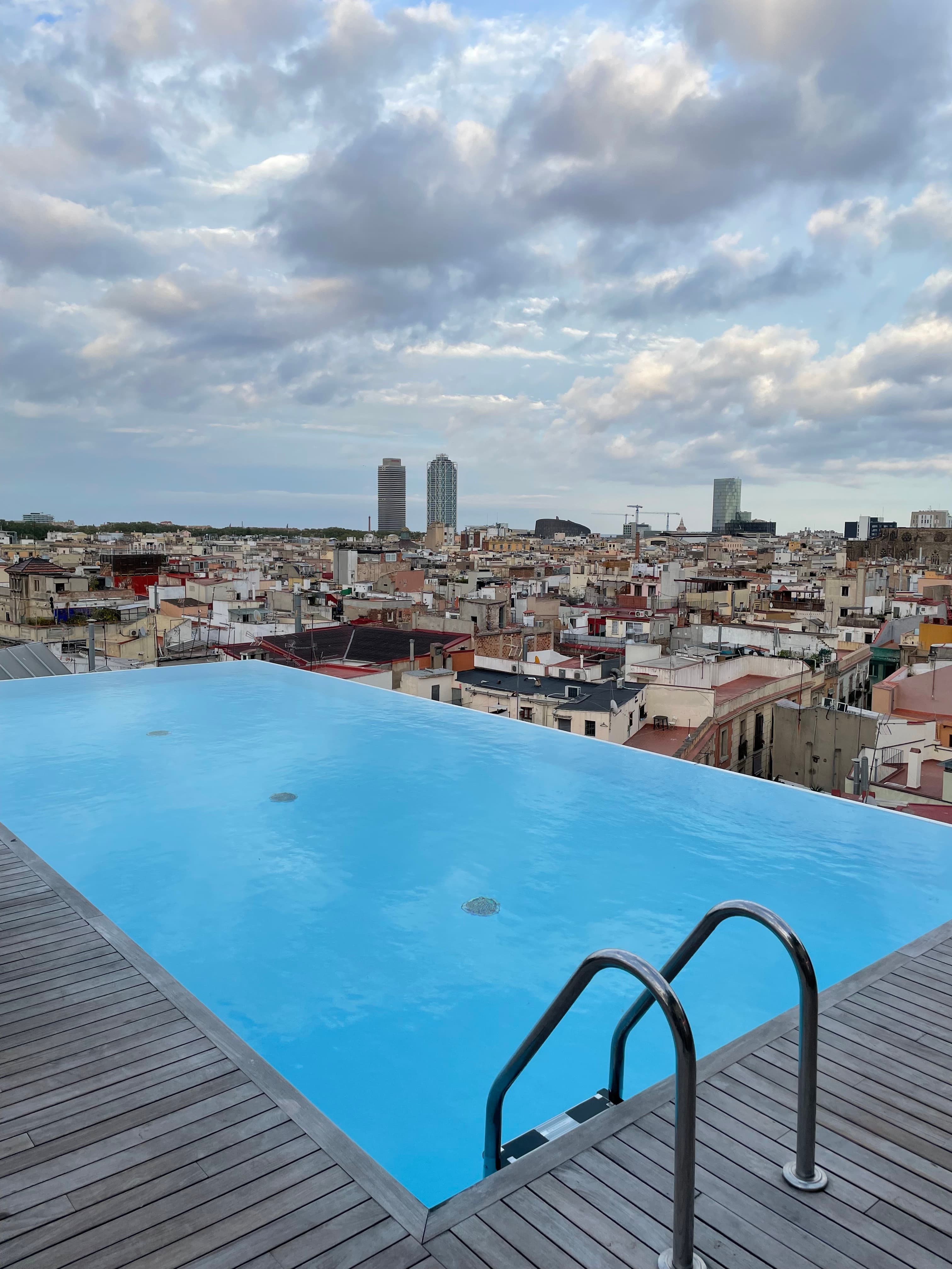 A rooftop pool with city views