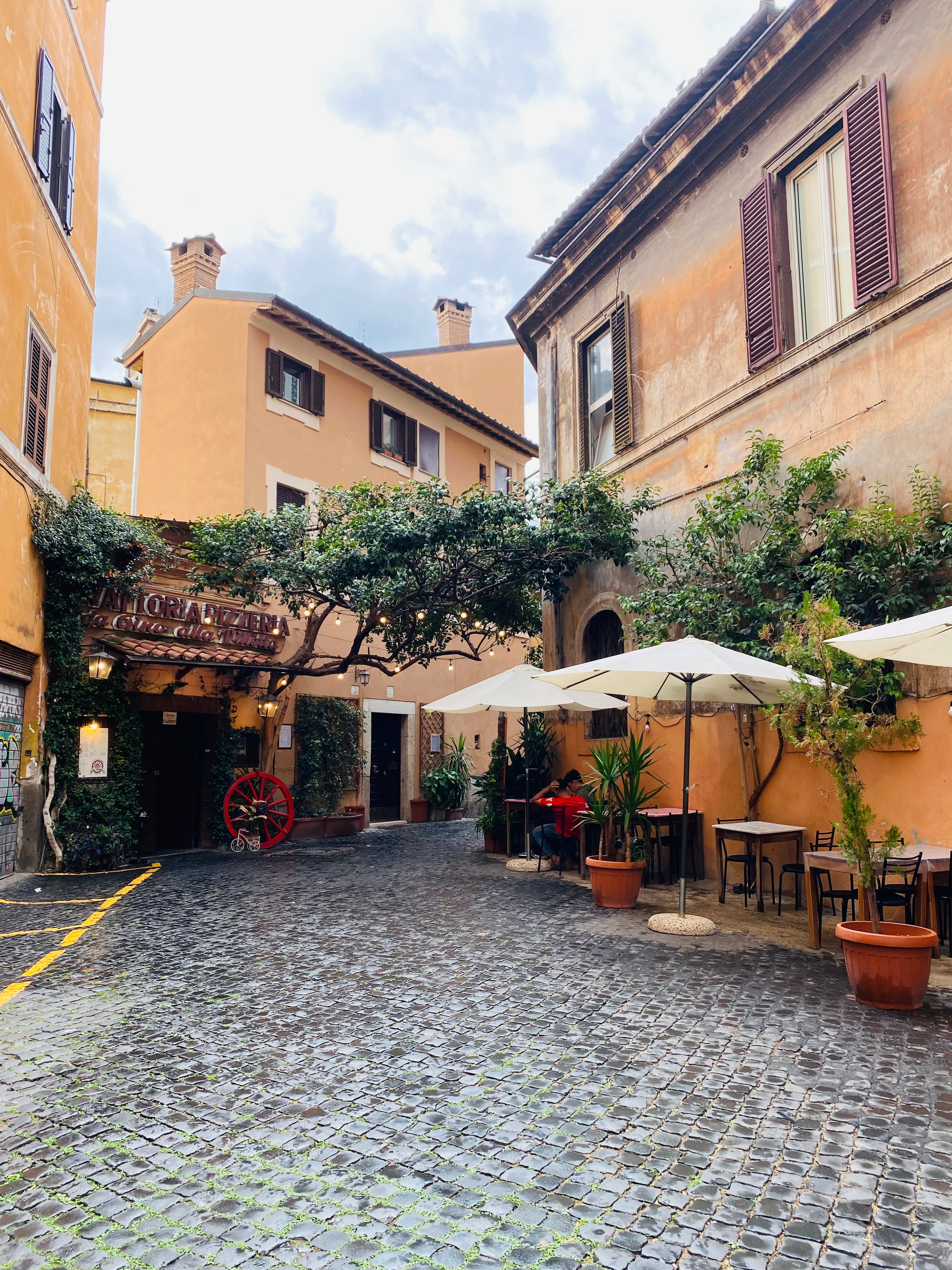 View of an outdoor cafe setup
