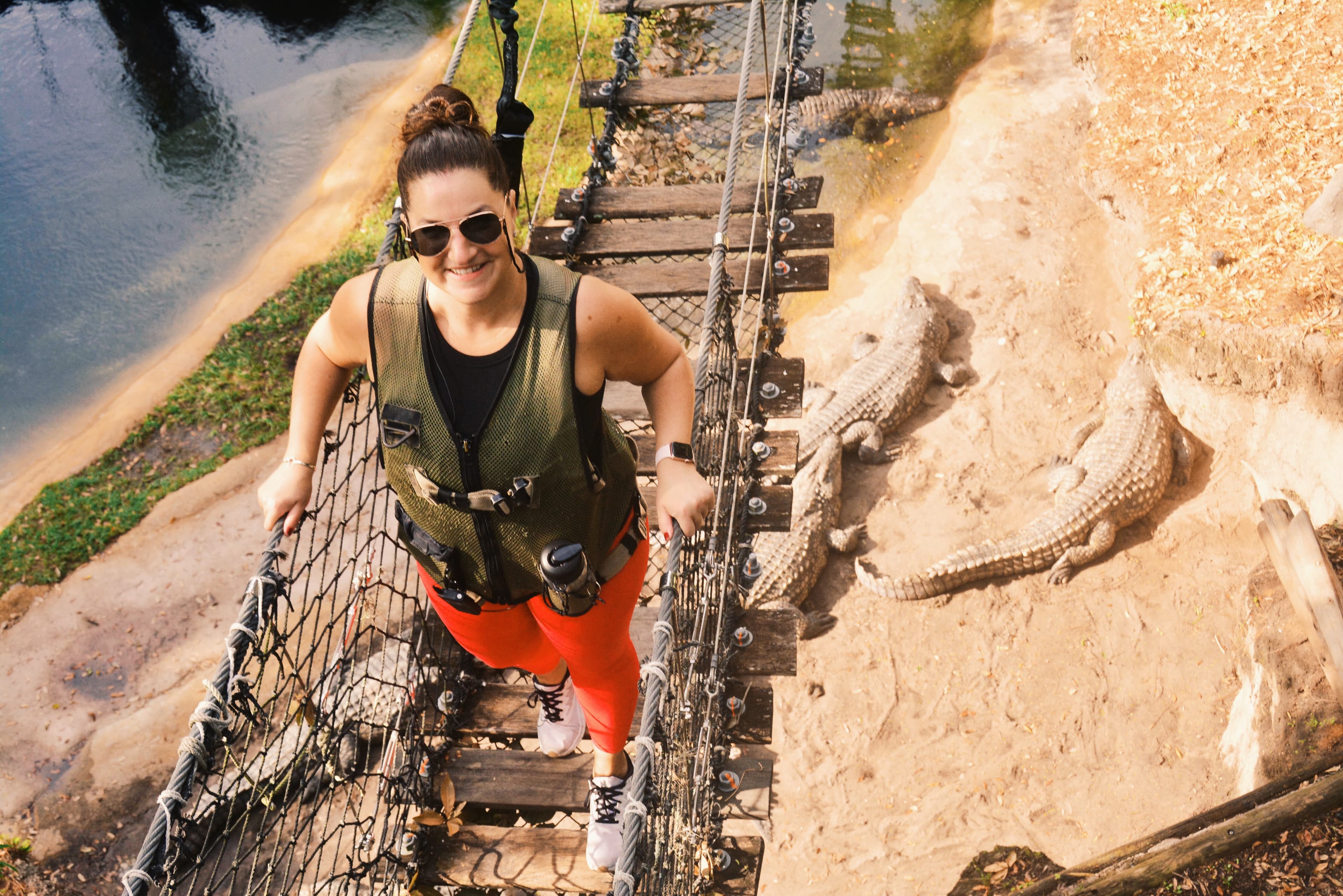 Crossing a hanging bridge