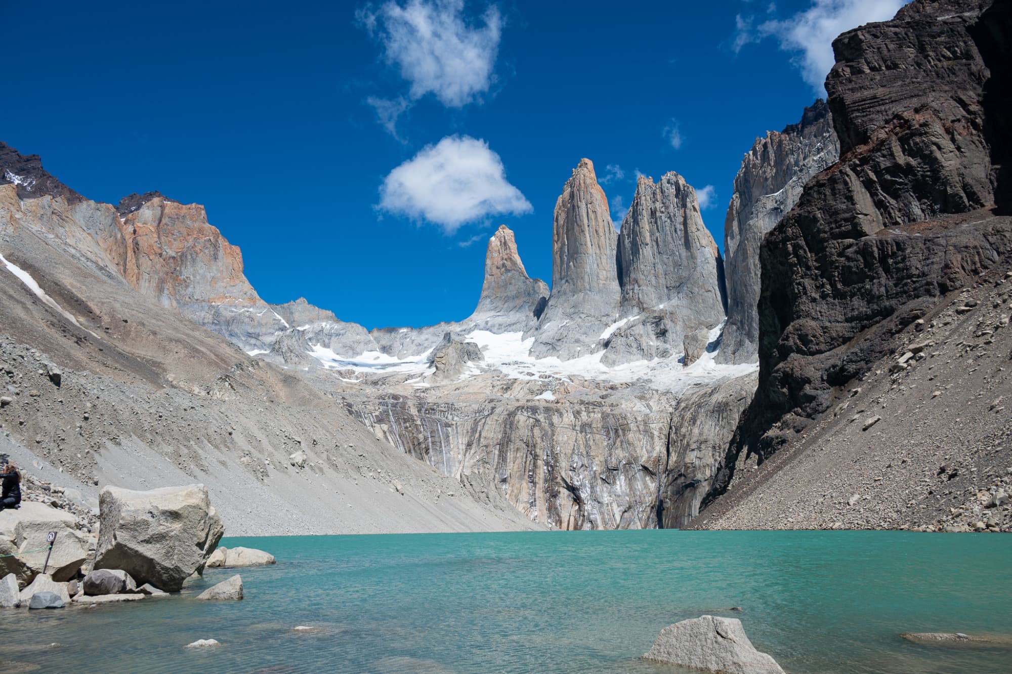 Lake surrounded by rocky mountains.