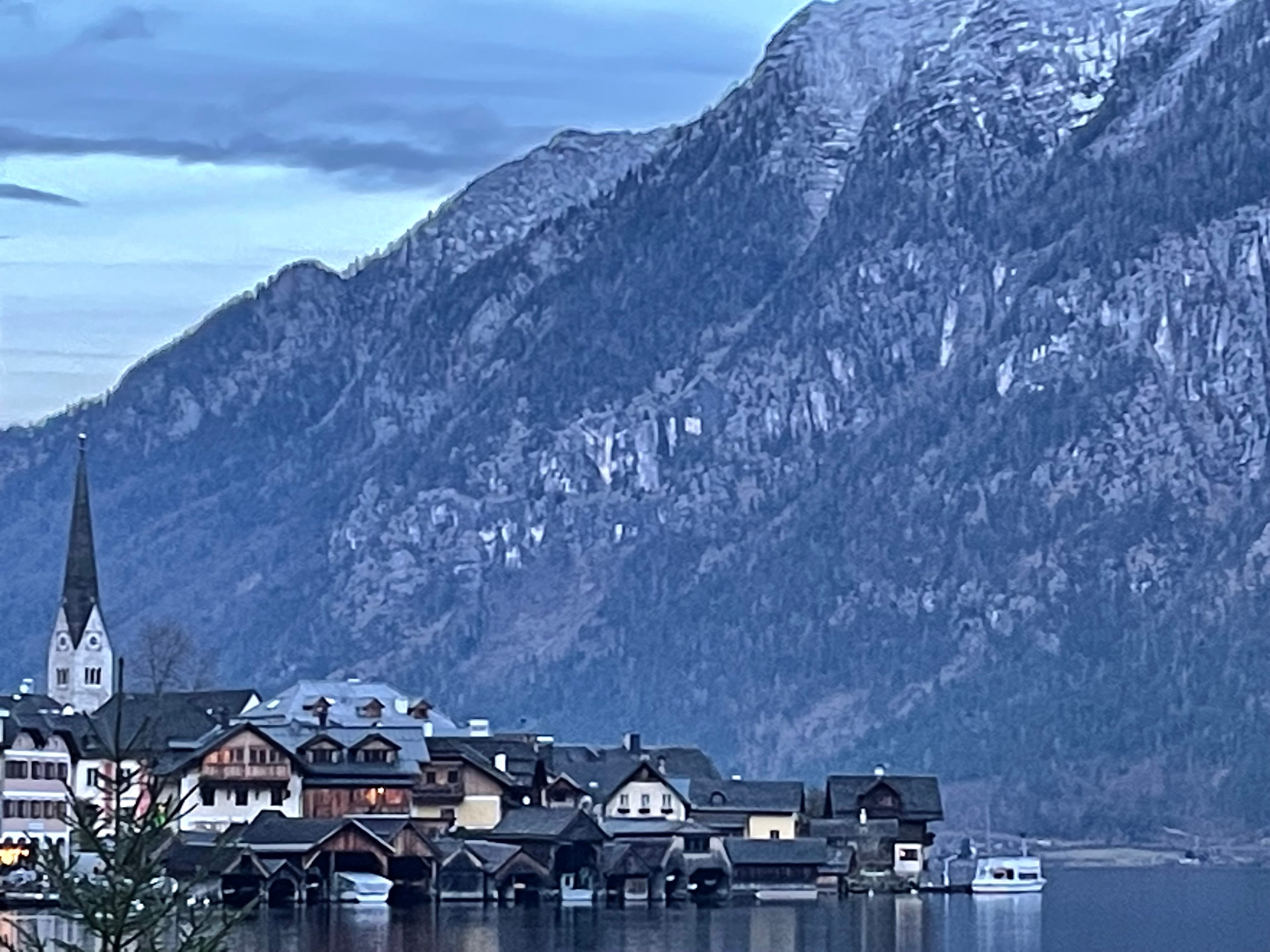 Picture of houses with beautiful mountains and lake