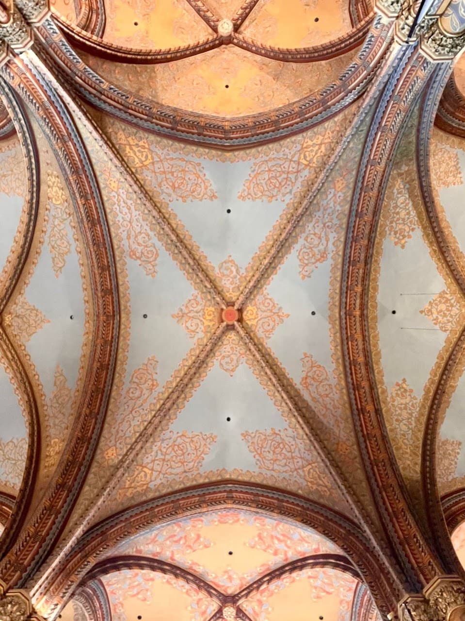 a blue and yellow ceiling