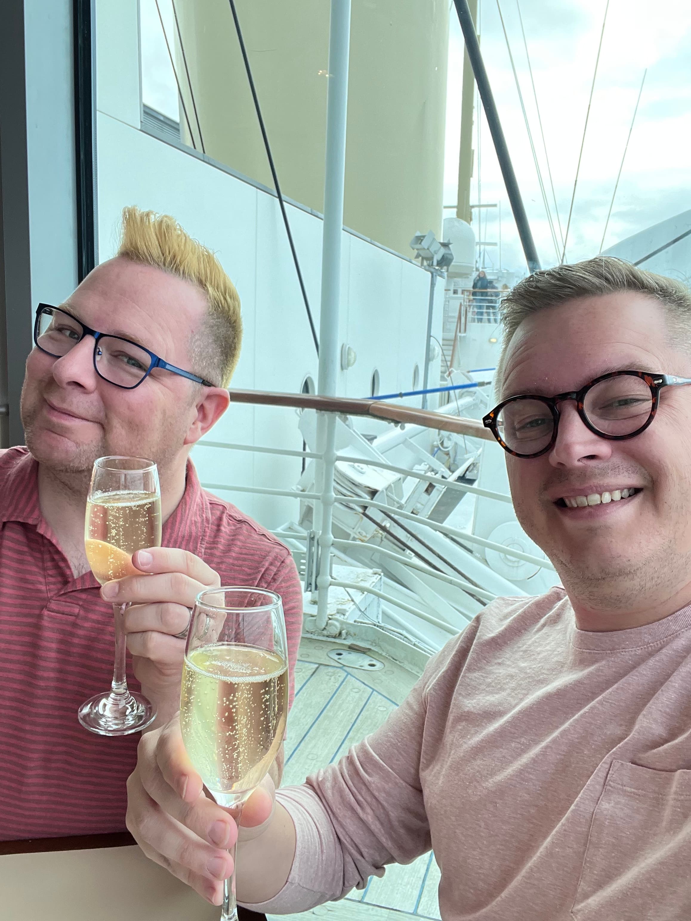 Having a glass of champagne on the cruise