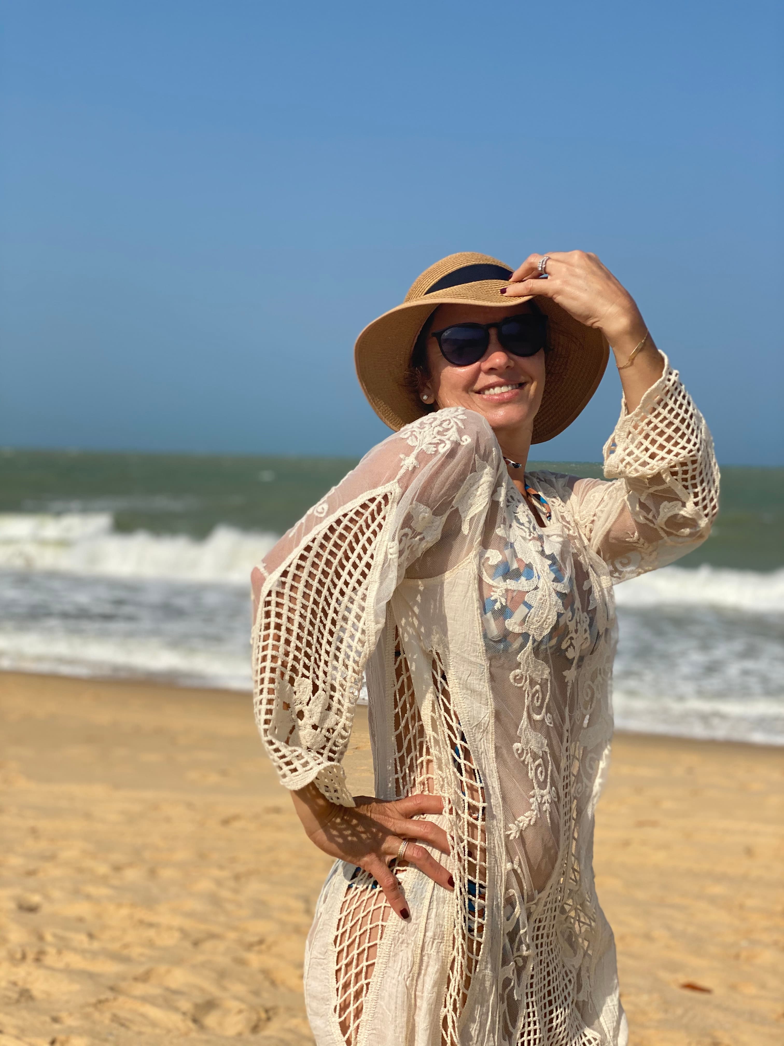 Posing for a picture on the beach