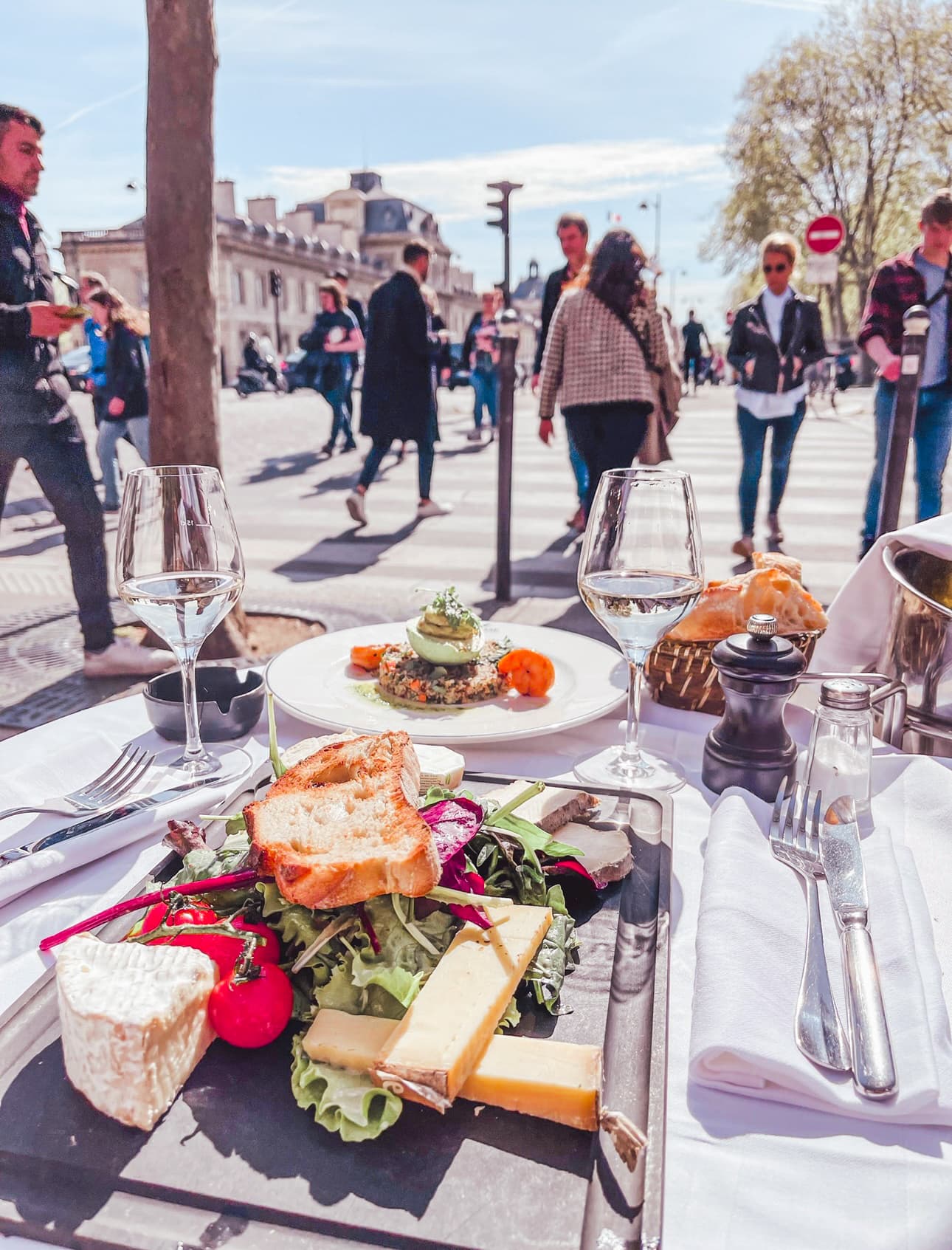 Having lunch at a street side cafe in Paris
