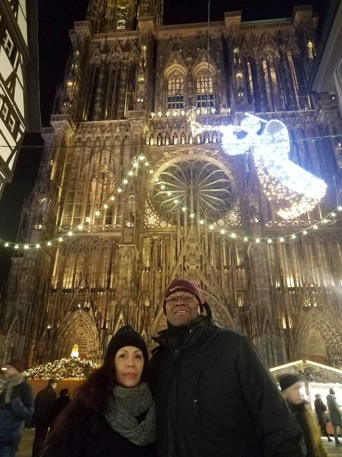 Couple photo with beautiful lights decor