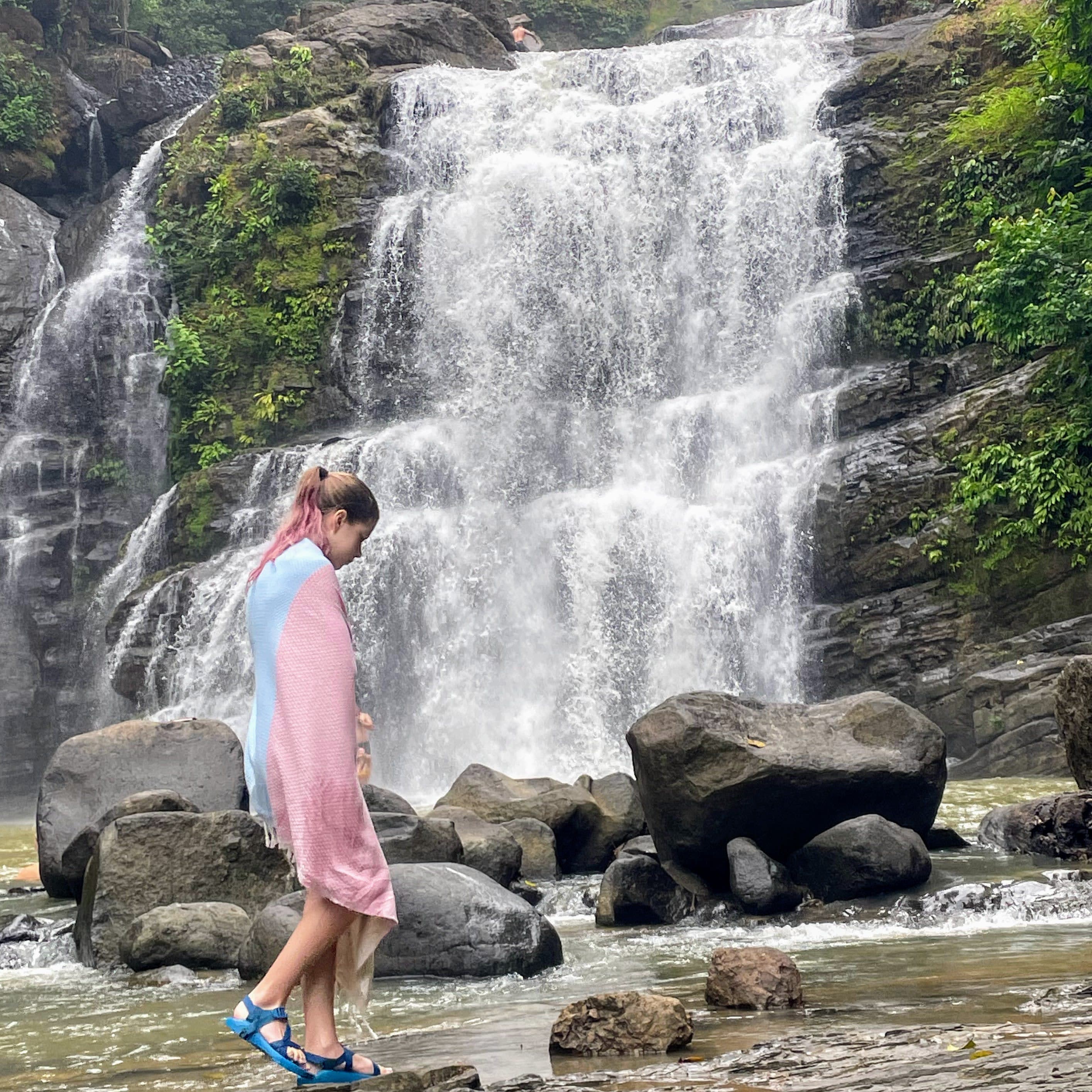 carrie under waterfall