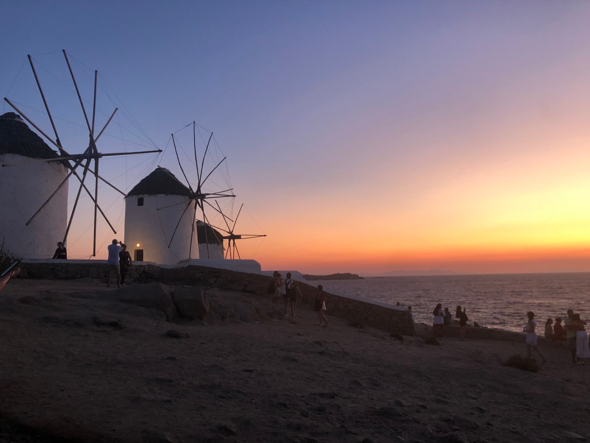 sunset and windmills
