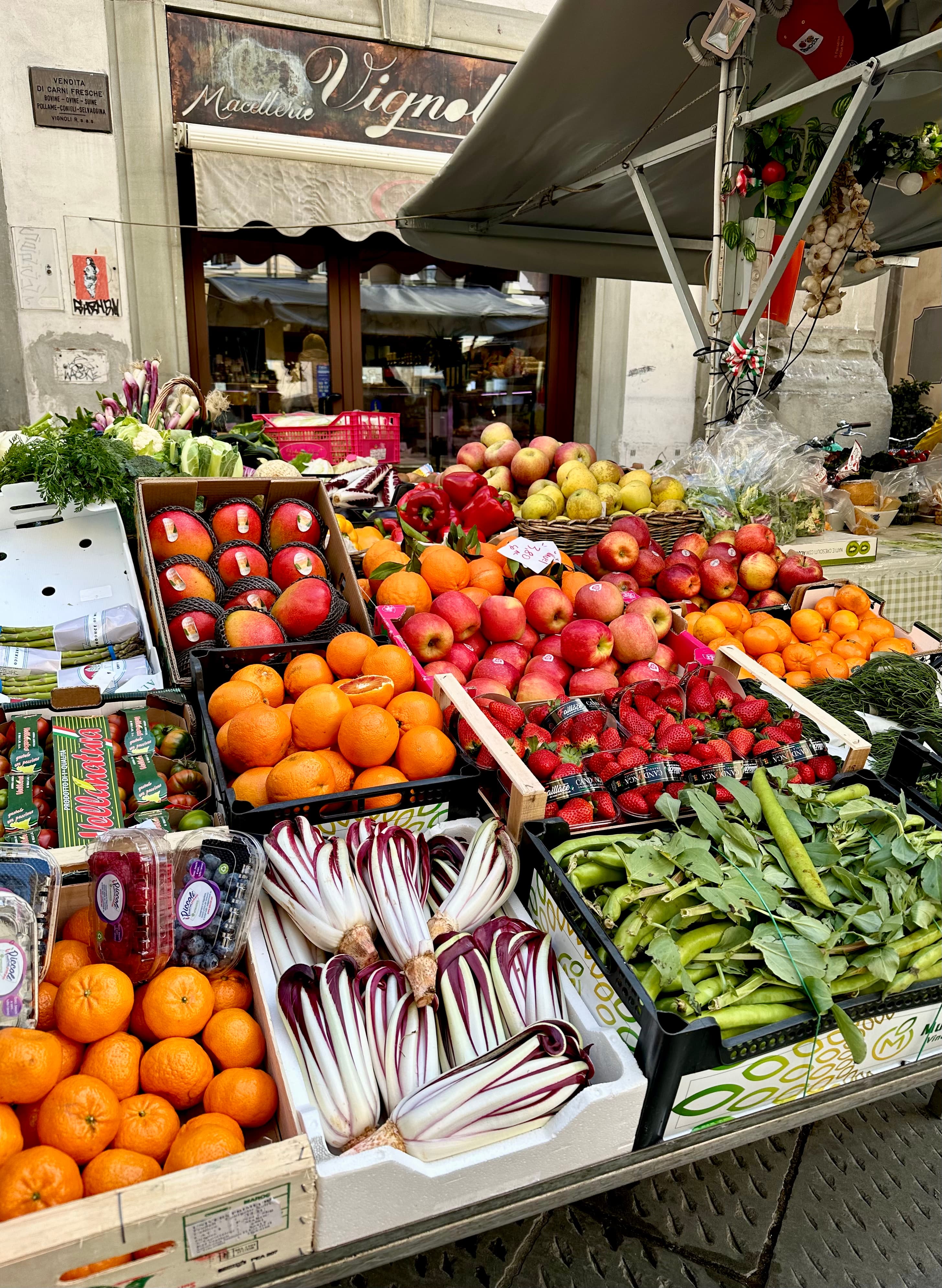 Colorful fruit and vegetable cart