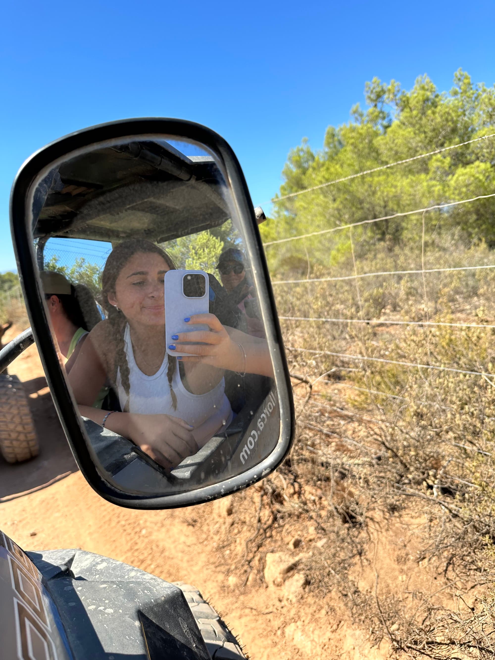 Travel advisor in side mirror of the vehicle.