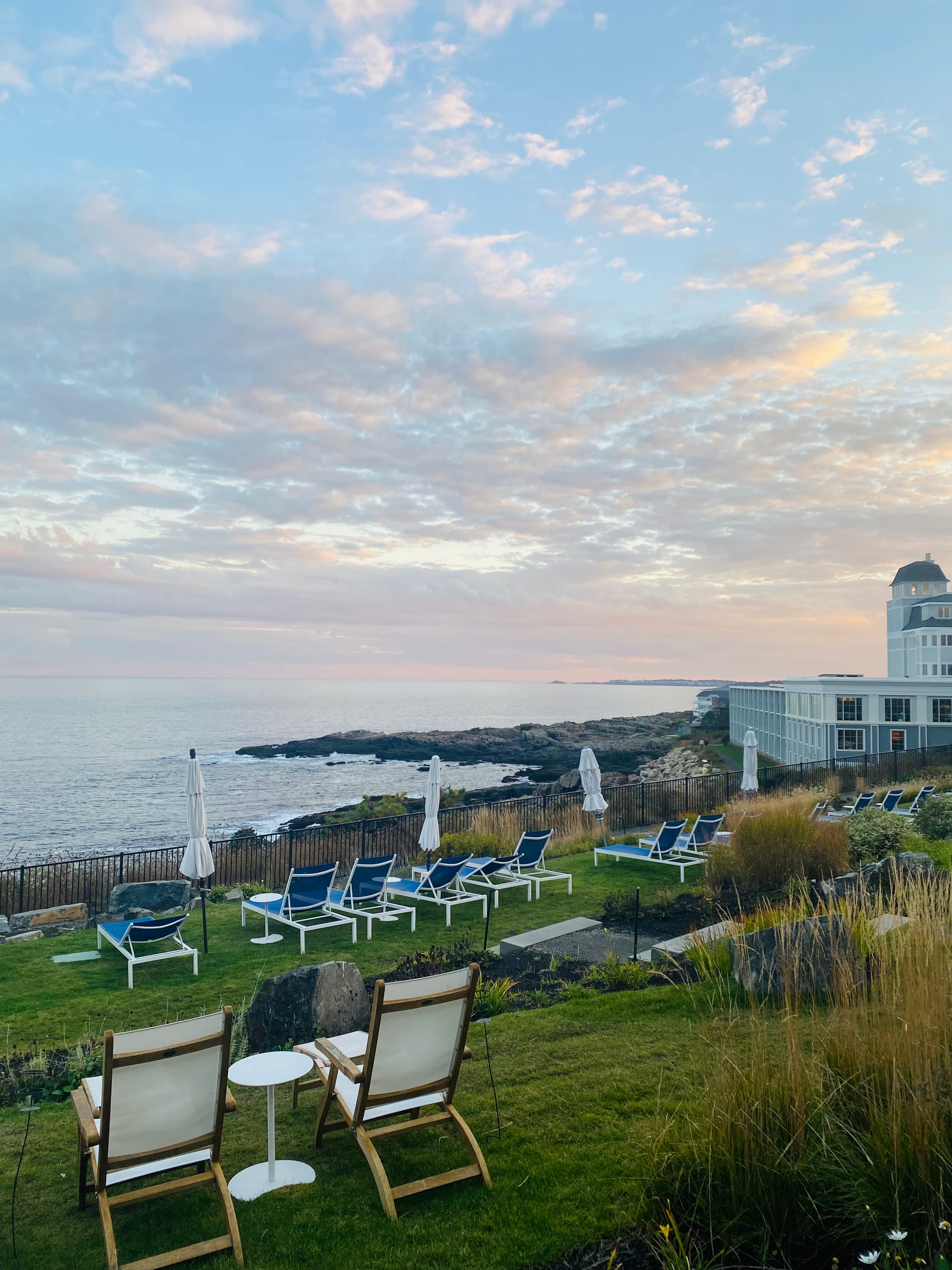 Lounge chairs setup overlooking the sea