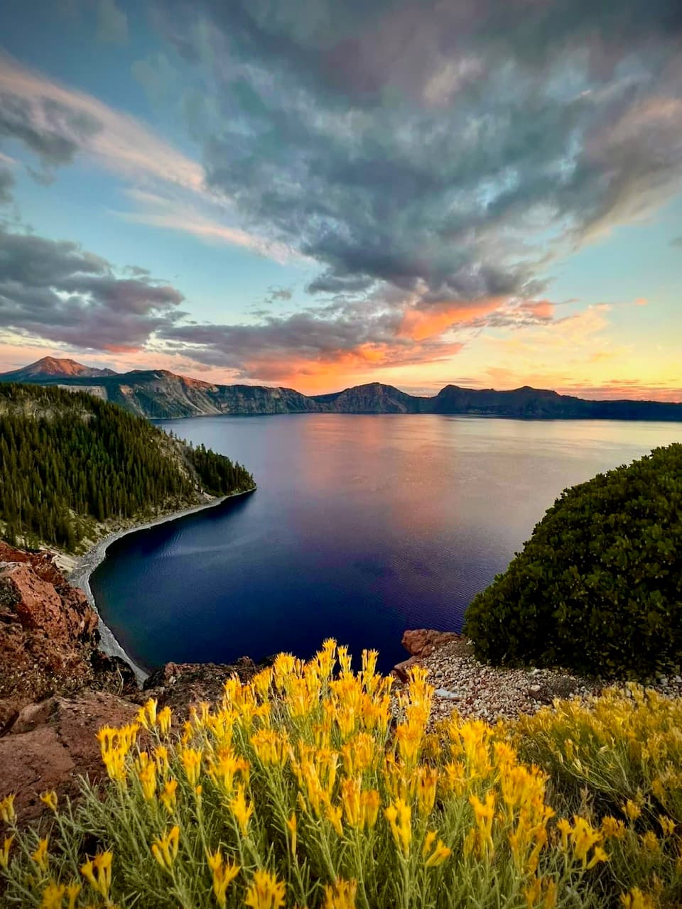 A sunset view of the lake