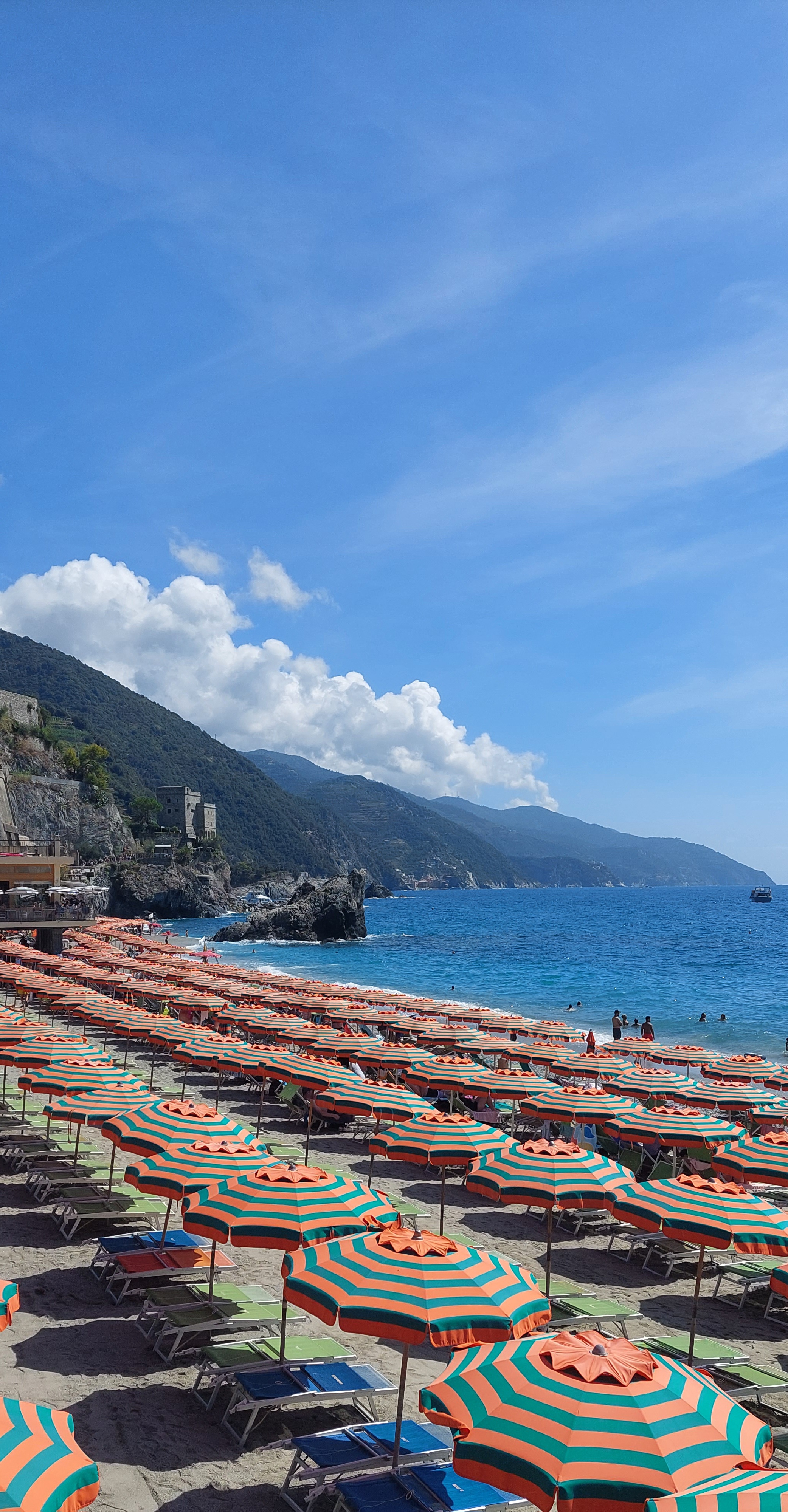 Lounge chairs and umbrellas on the beach