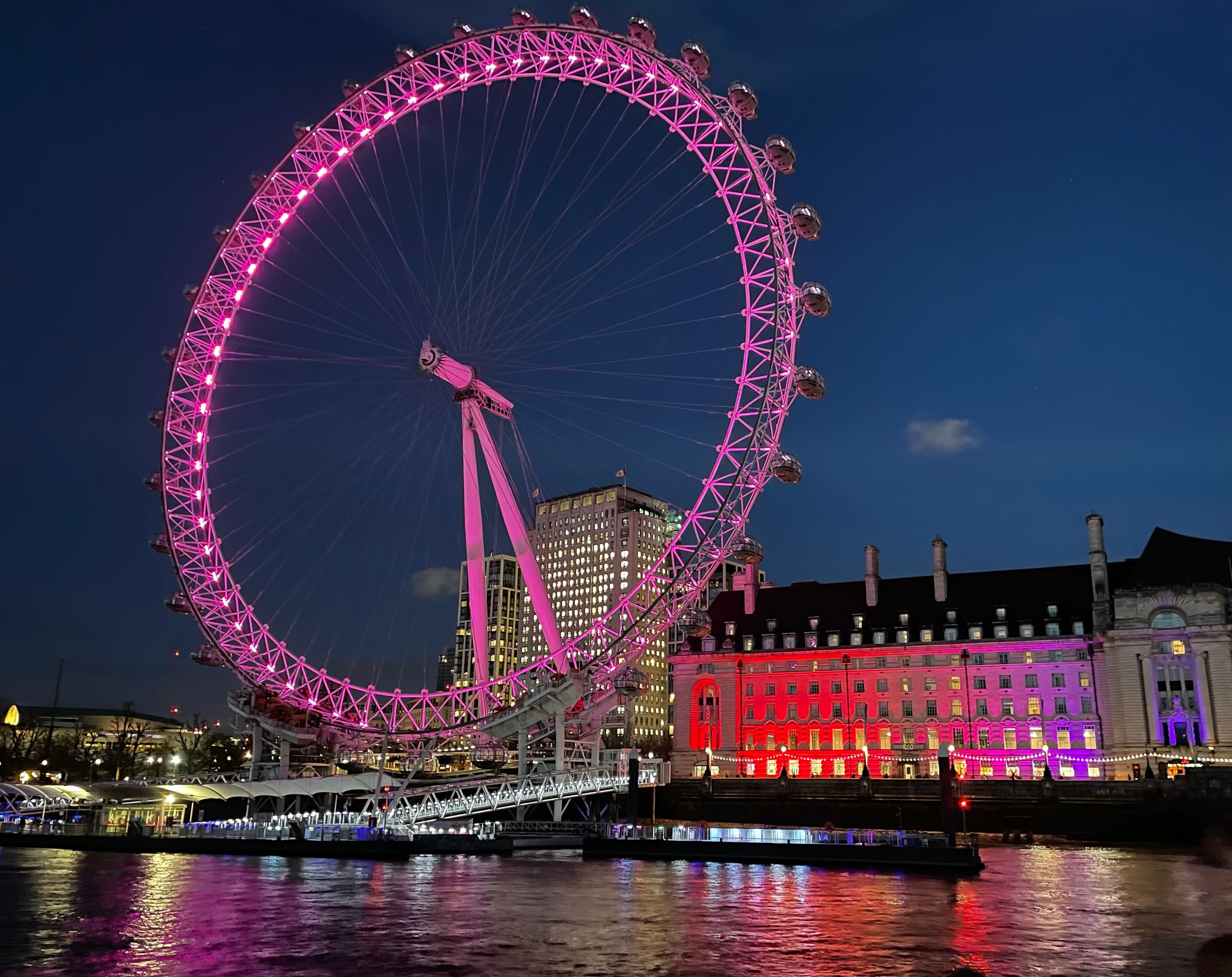 View of pink London eye