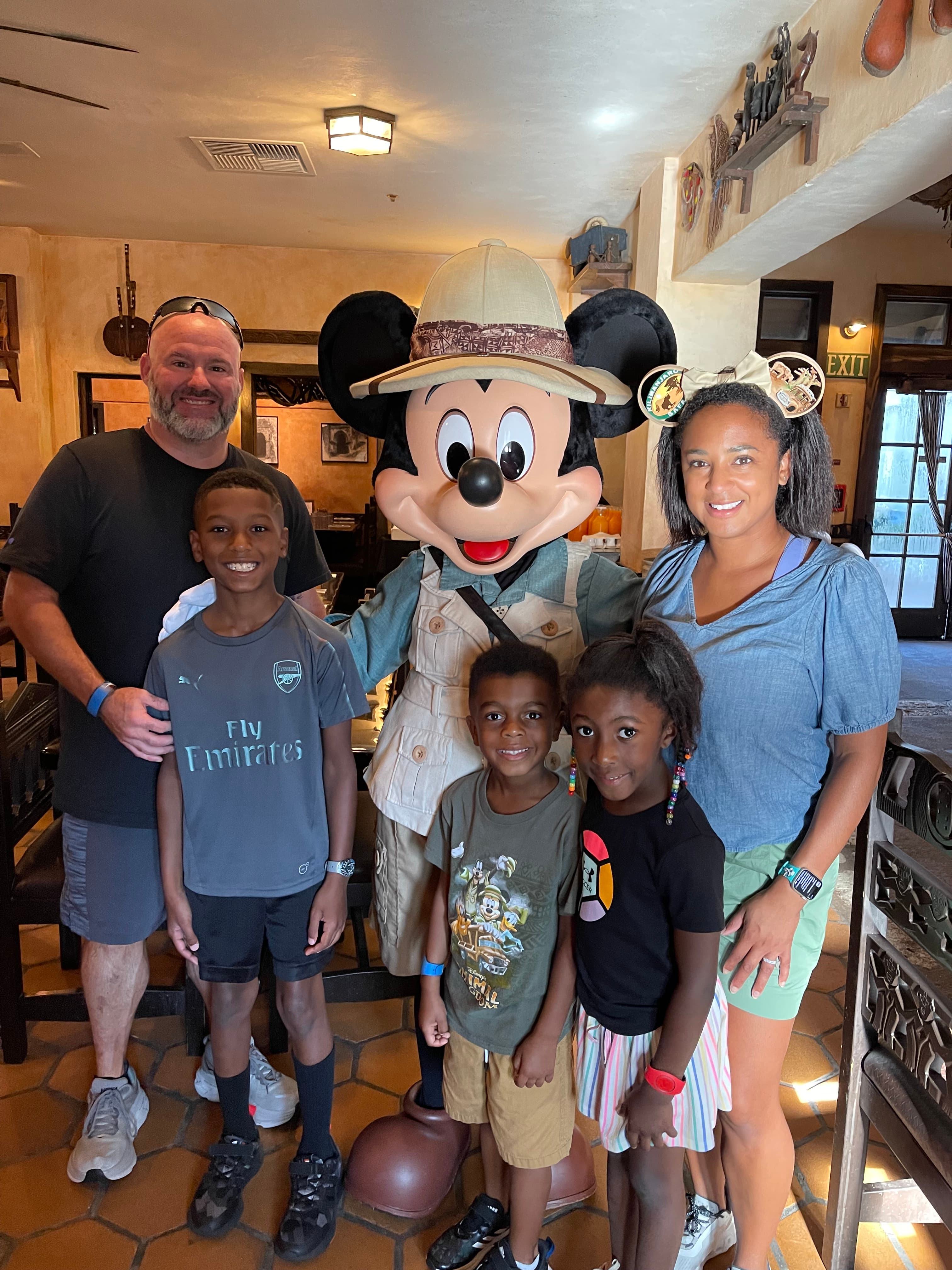 Posing for a picture with Mickey Mouse